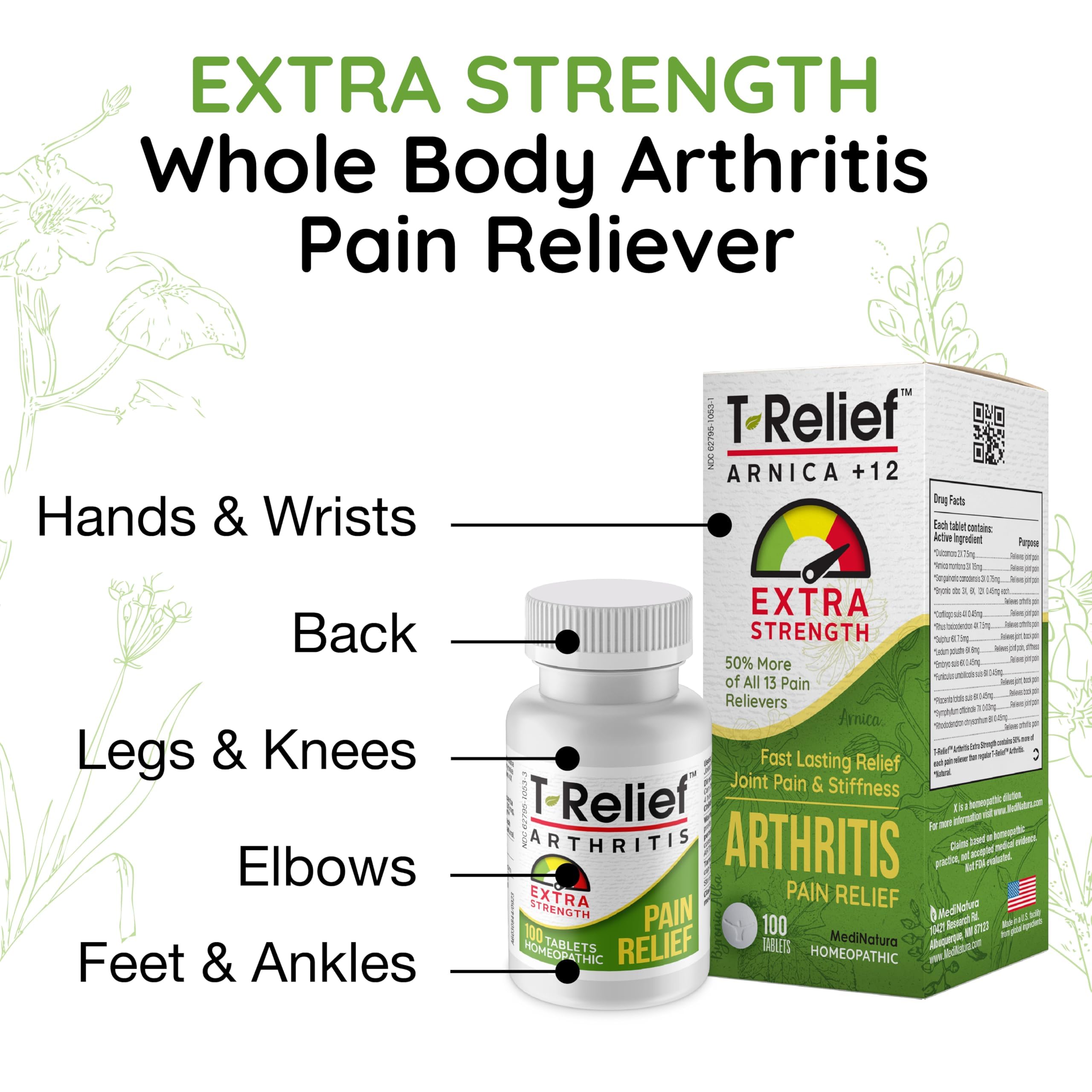 MediNatura T-Relief Arnica y mezcla natural para apoyo de articulaciones.