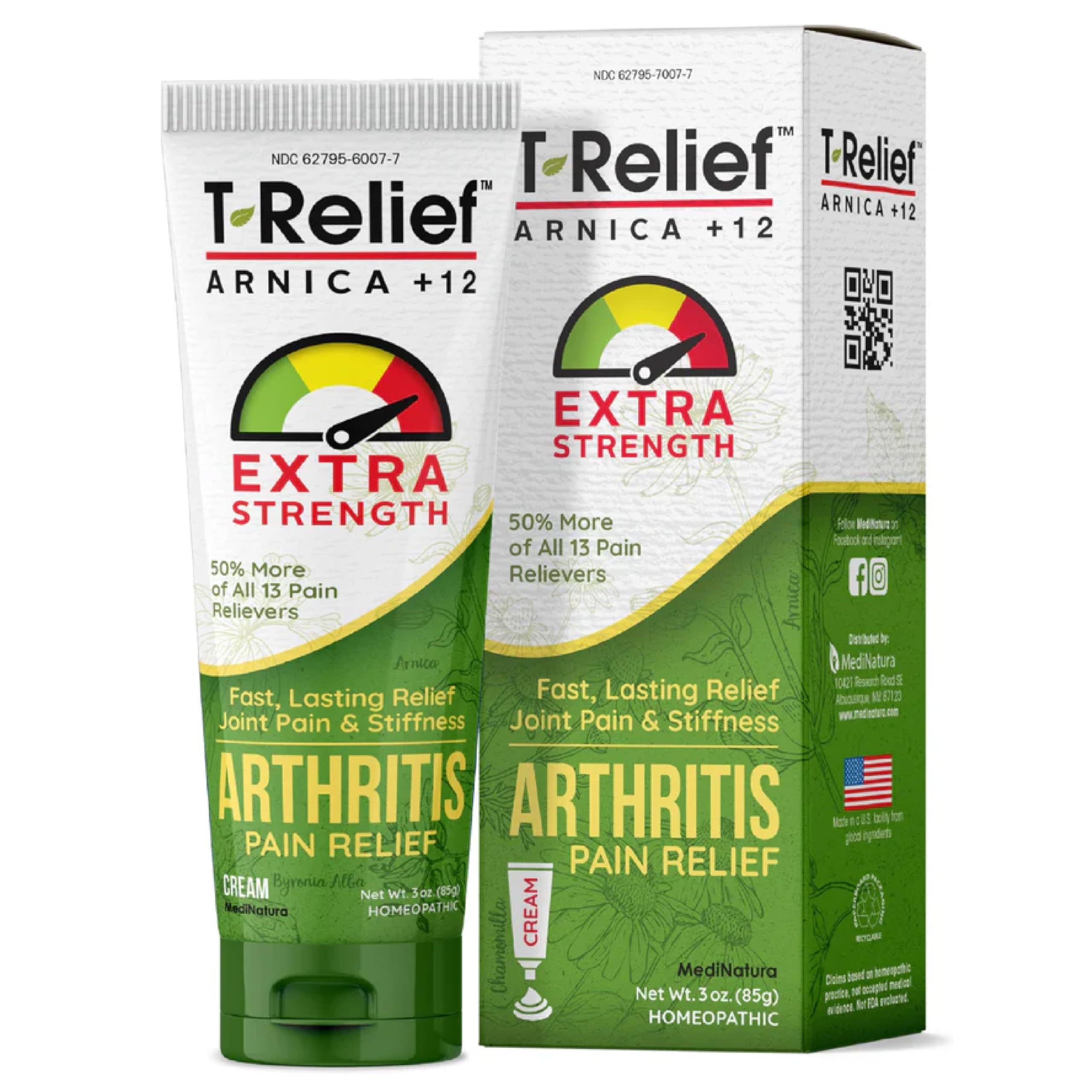MediNatura T-Relief crema para articulaciones, botella frontal para alivio potencial de molestias.