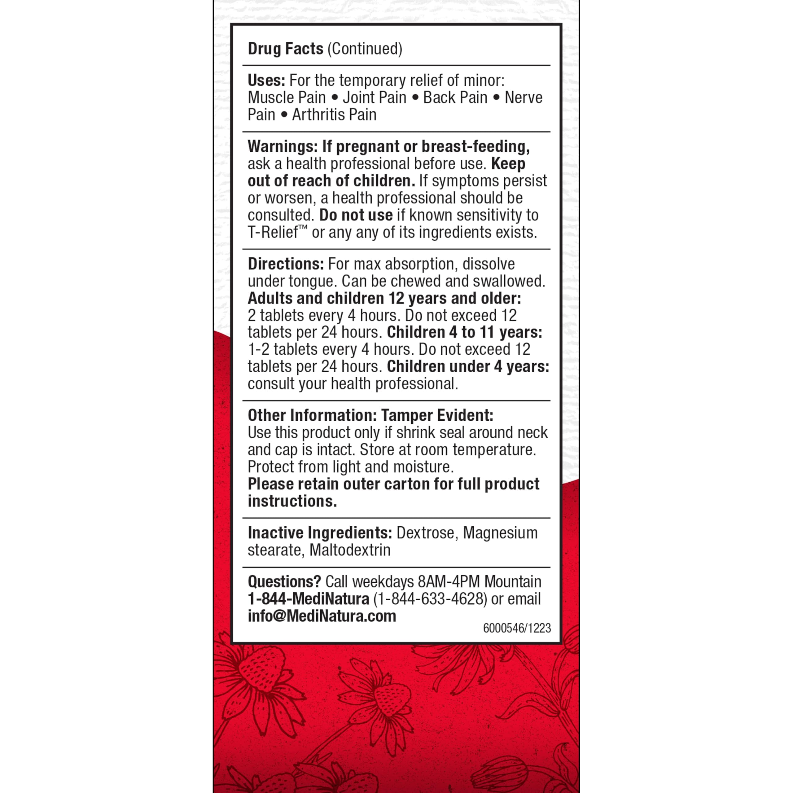 MediNatura T-Relief Empaque cGMP Tabletas: calidad y pureza respaldadas por controles.