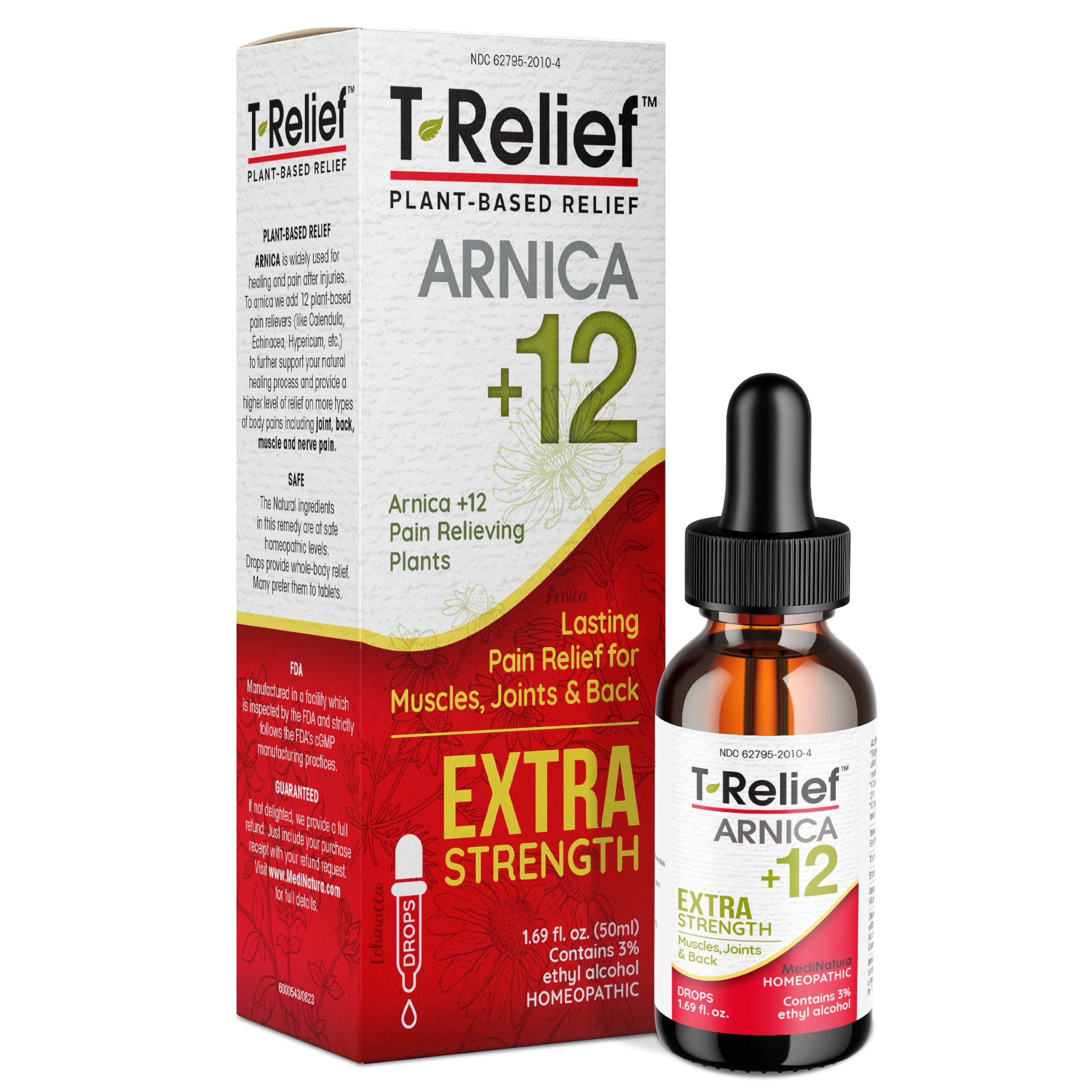 MediNatura T-Relief, gotas de Arnica para alivio suave de músculos y articulaciones.