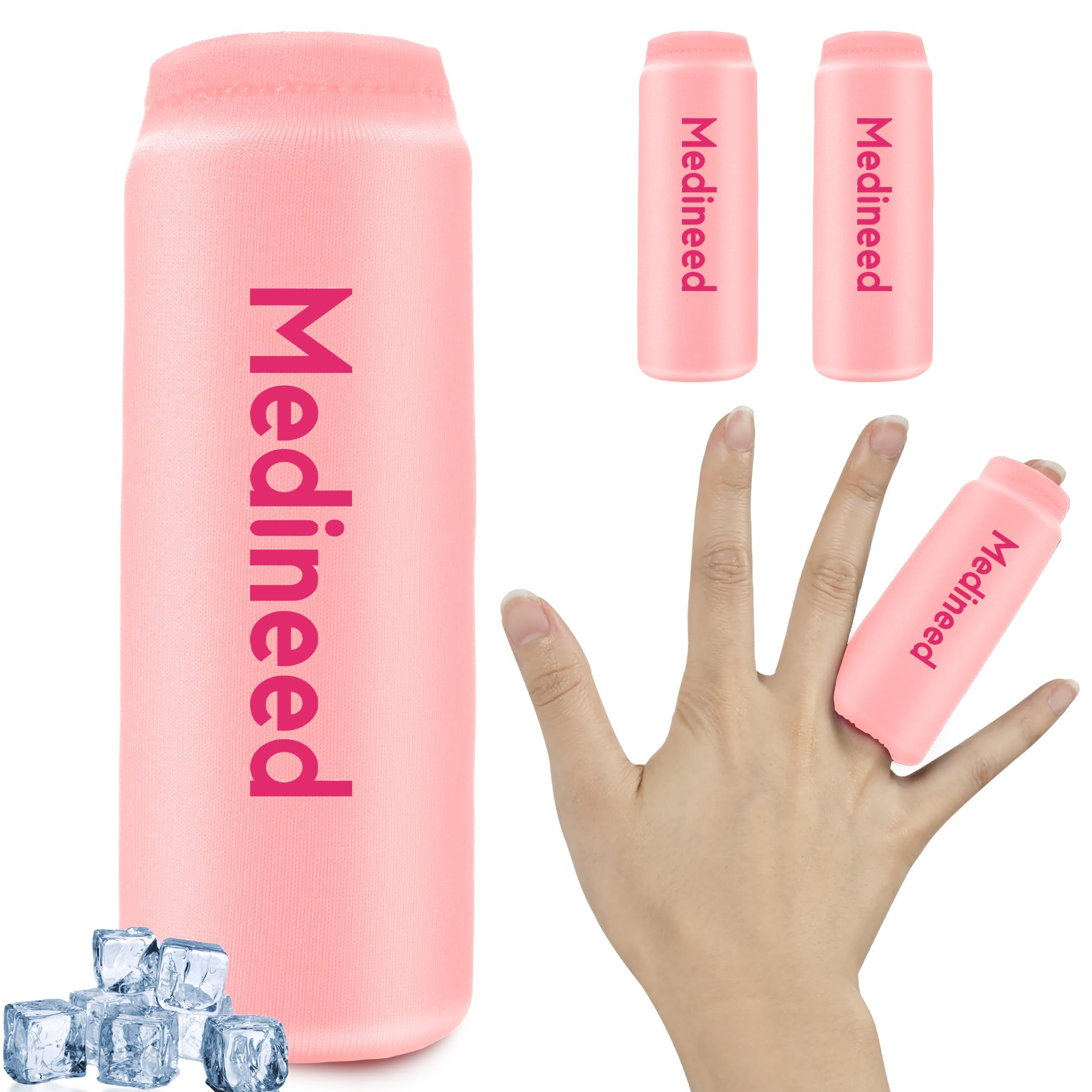 Medineed dedos mangas gel frio dos piezas en uso para alivio cómodo diario.