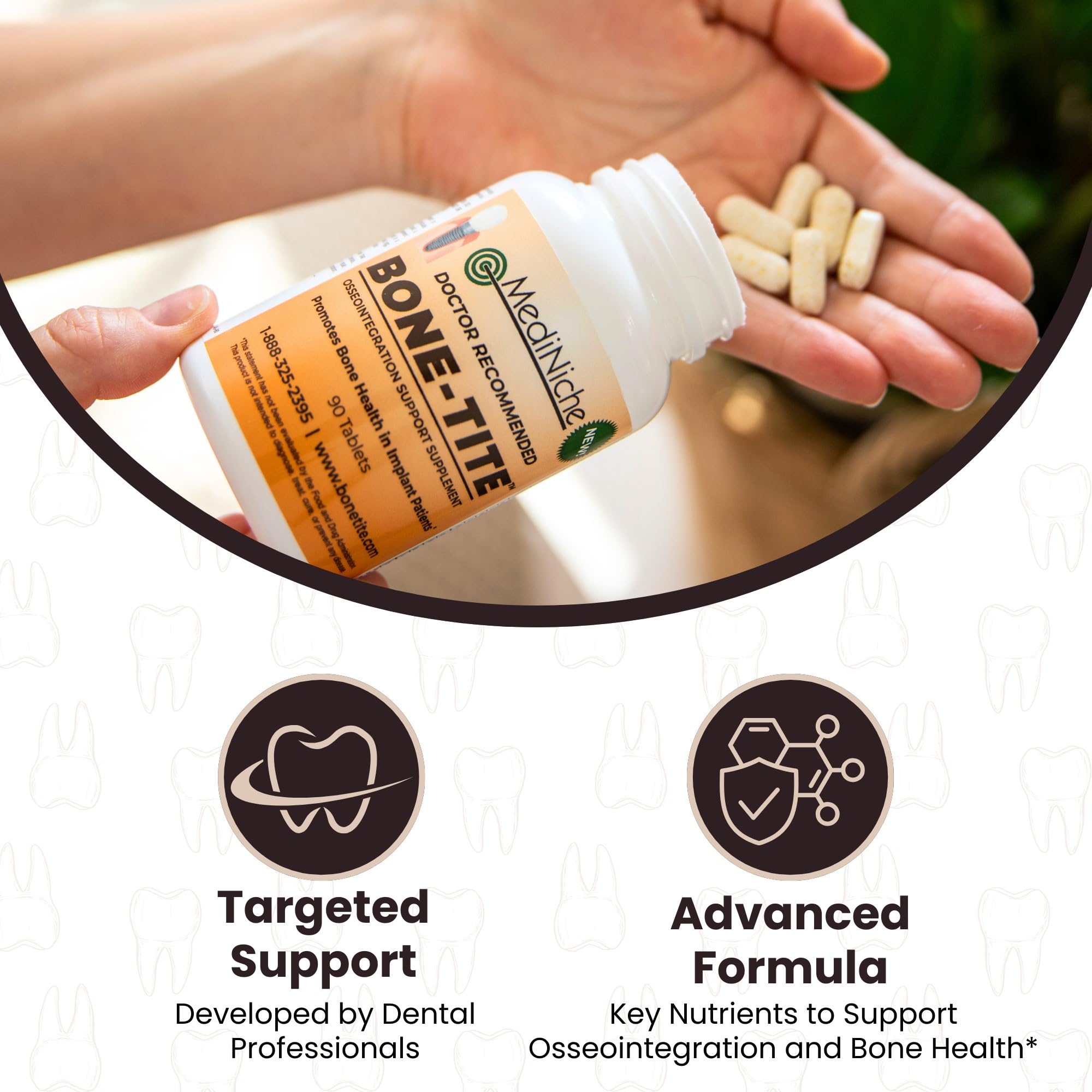 Etiqueta de MediNiche Bone-Tite con vitaminas clave para hueso