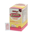Caja de Medique Diotame con tabletas masticables sin azúcar para malestar estomacal.