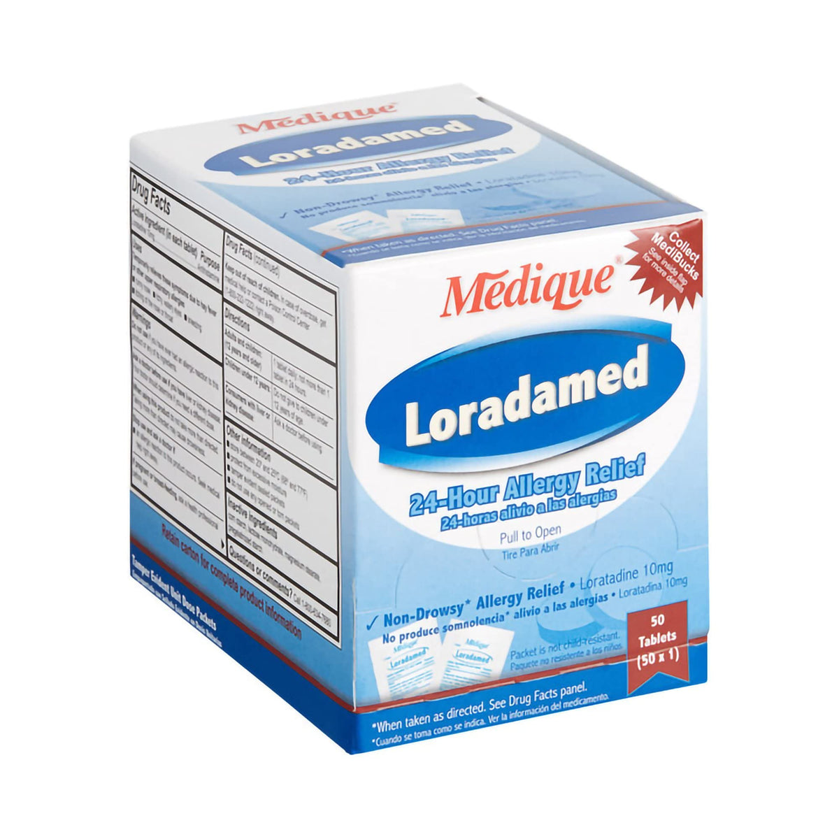 Pastilla Medique Loradamed de 10 mg para síntomas de alergias estacionales.