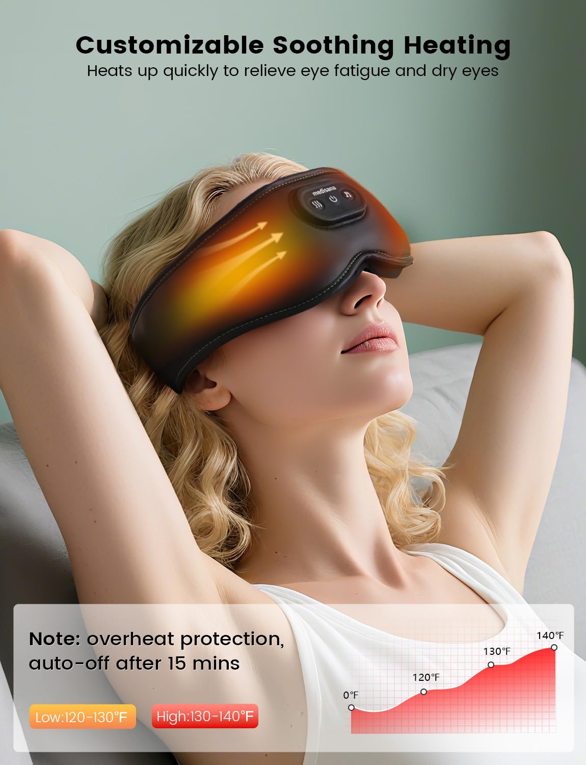 Controles de temperatura Medisana para relajacion ocular ajustable