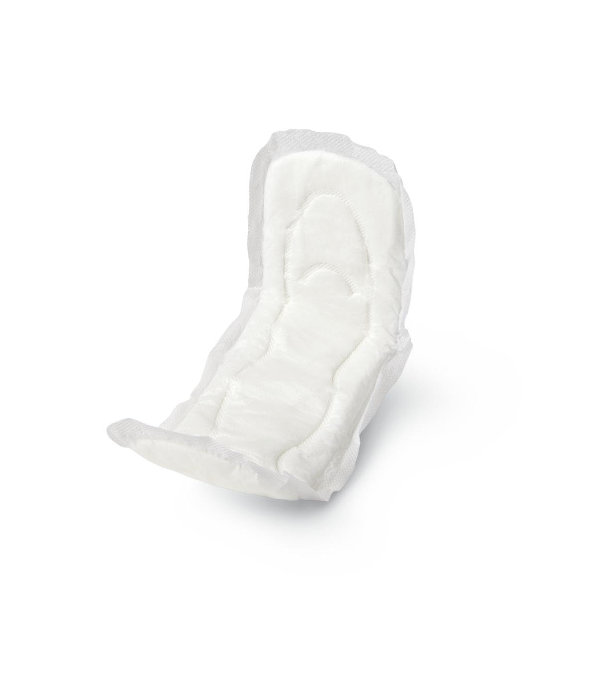 Medline Maxi absorbente con tira adhesiva de 11 pulgadas para fijación segura en la ropa interior.