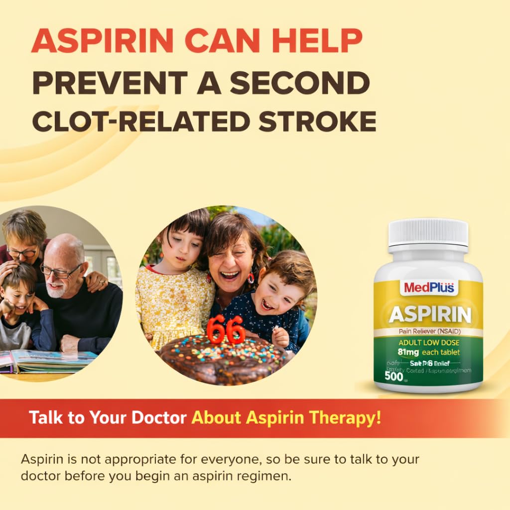 MedPlus Aspirina 81 mg botella con 500 tabletas para suministro prolongado