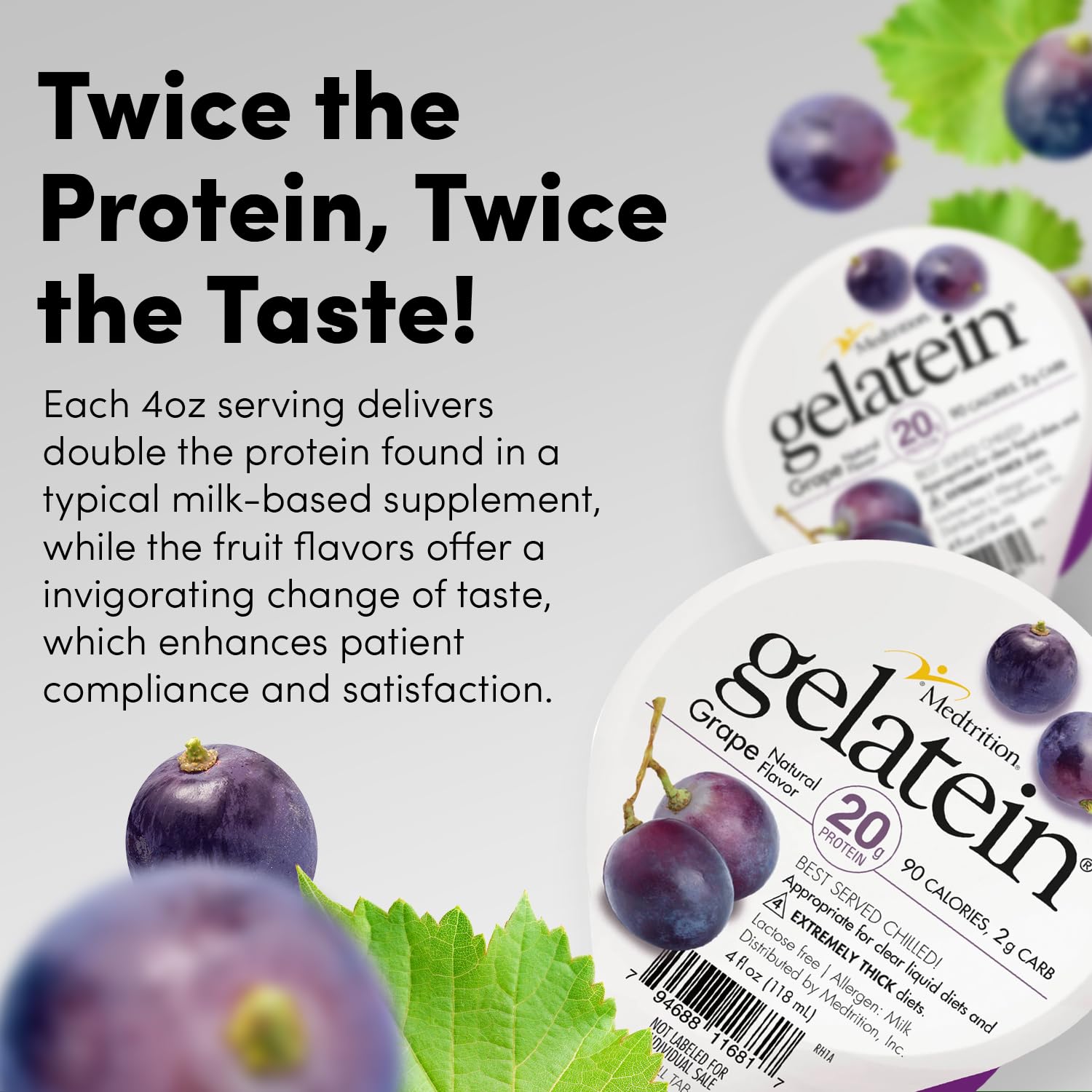 Gelatein Grape de Medtrition, apta para dietas bariátricas y oncológicas.