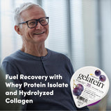 Gelatein Grape de Medtrition, 20 g de proteína por porción para ingesta diaria.