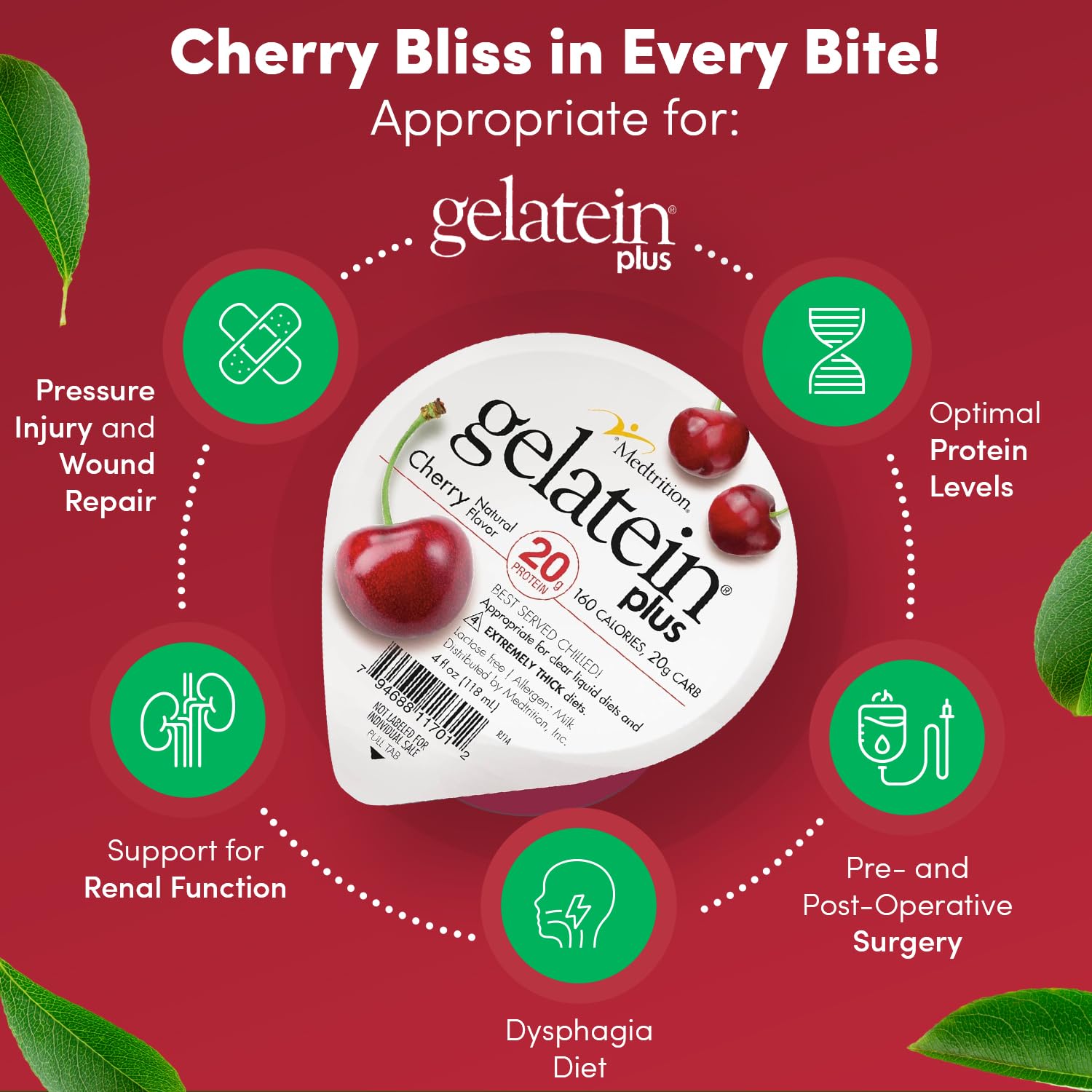Gelatein Plus Cereza taza con preparado cremoso para beber.