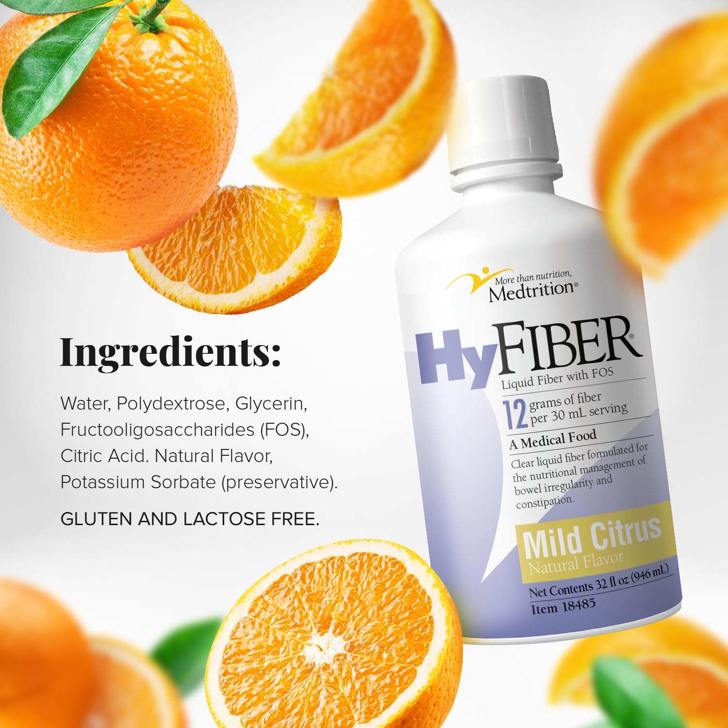 Medtrition HyFiber Daily, bebida mezclada, sabor cítrico suave para beber fácilmente.