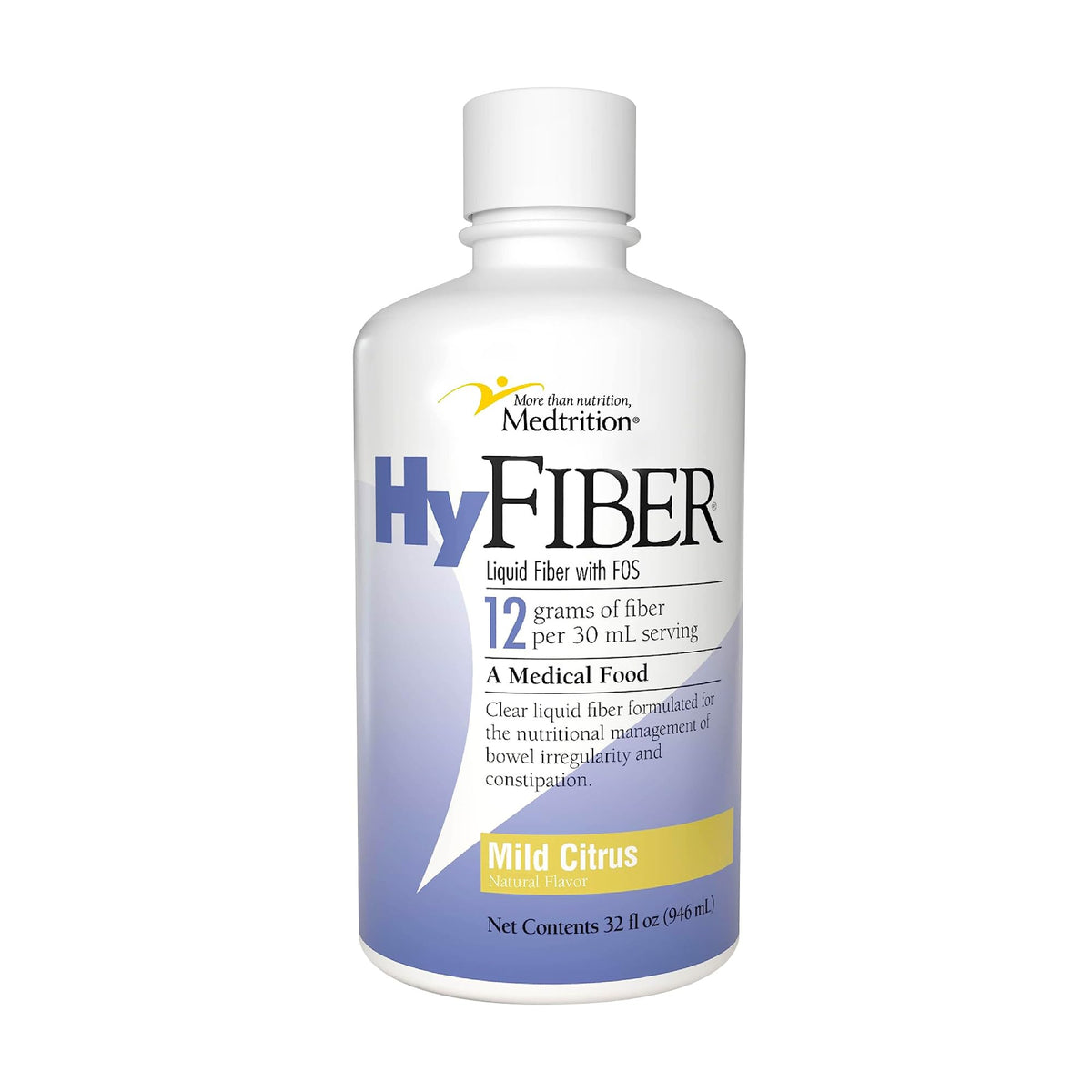 Medtrition HyFiber Daily, botella con etiqueta, facilita la ingesta diaria de fibra soluble.