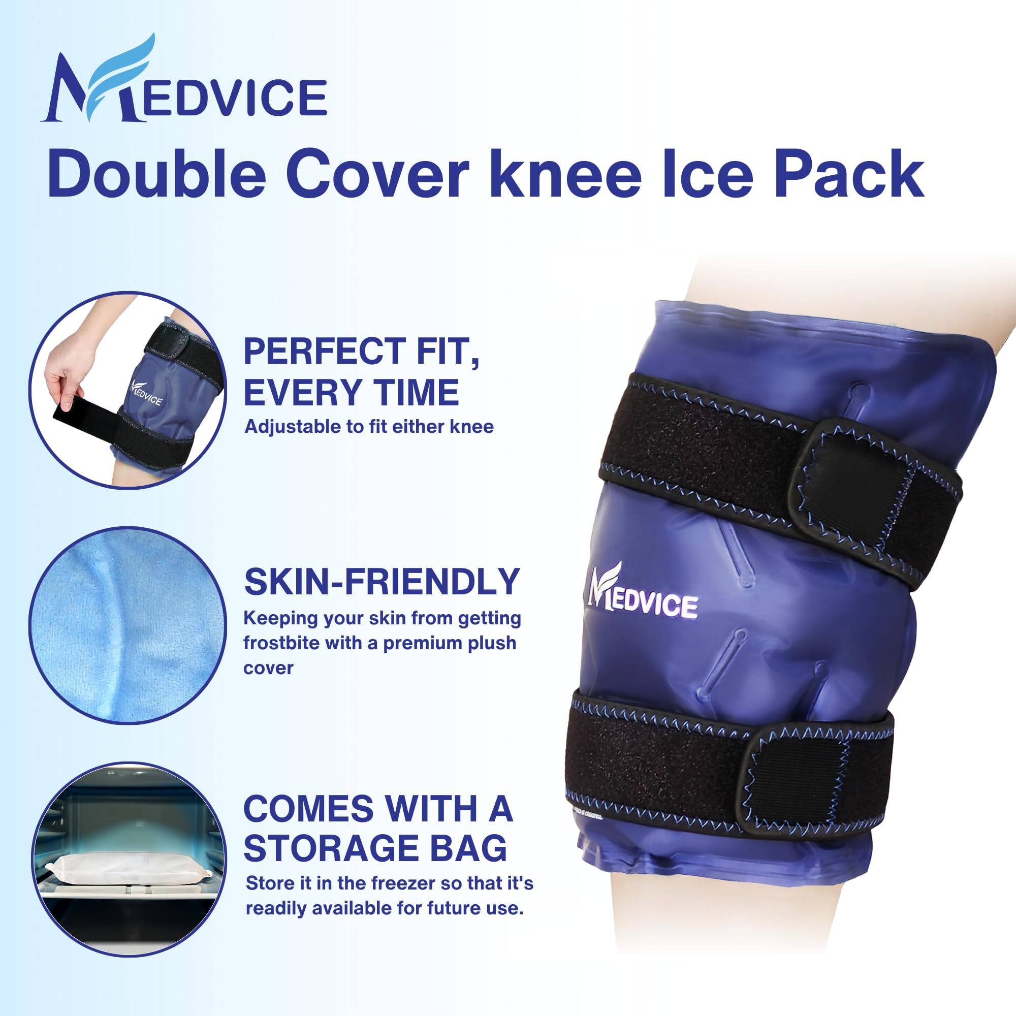 Medvice correas ajustables en rodillera para una compresión estable.