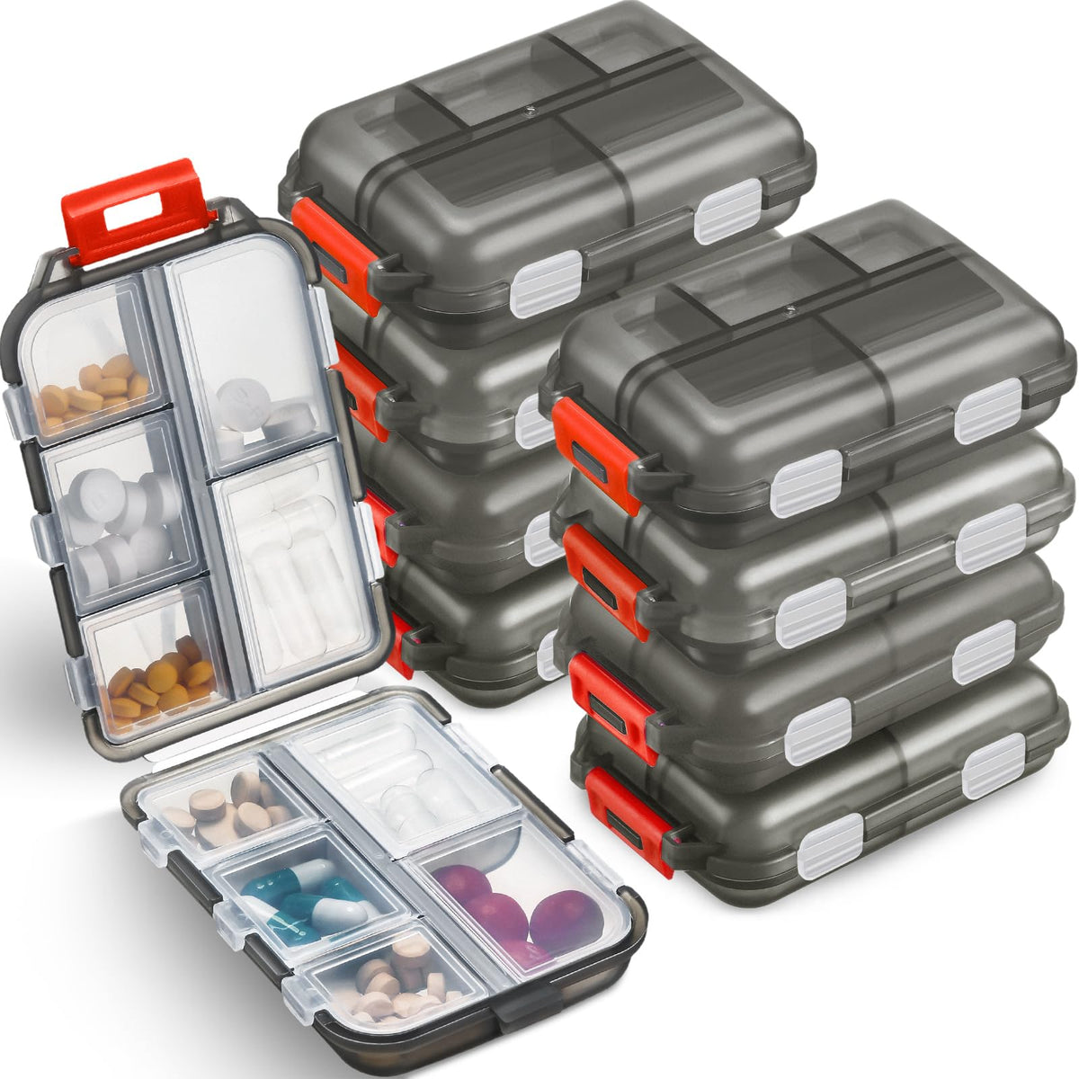 Meekoo organizador de pastillas para viaje con 10 compartimentos.