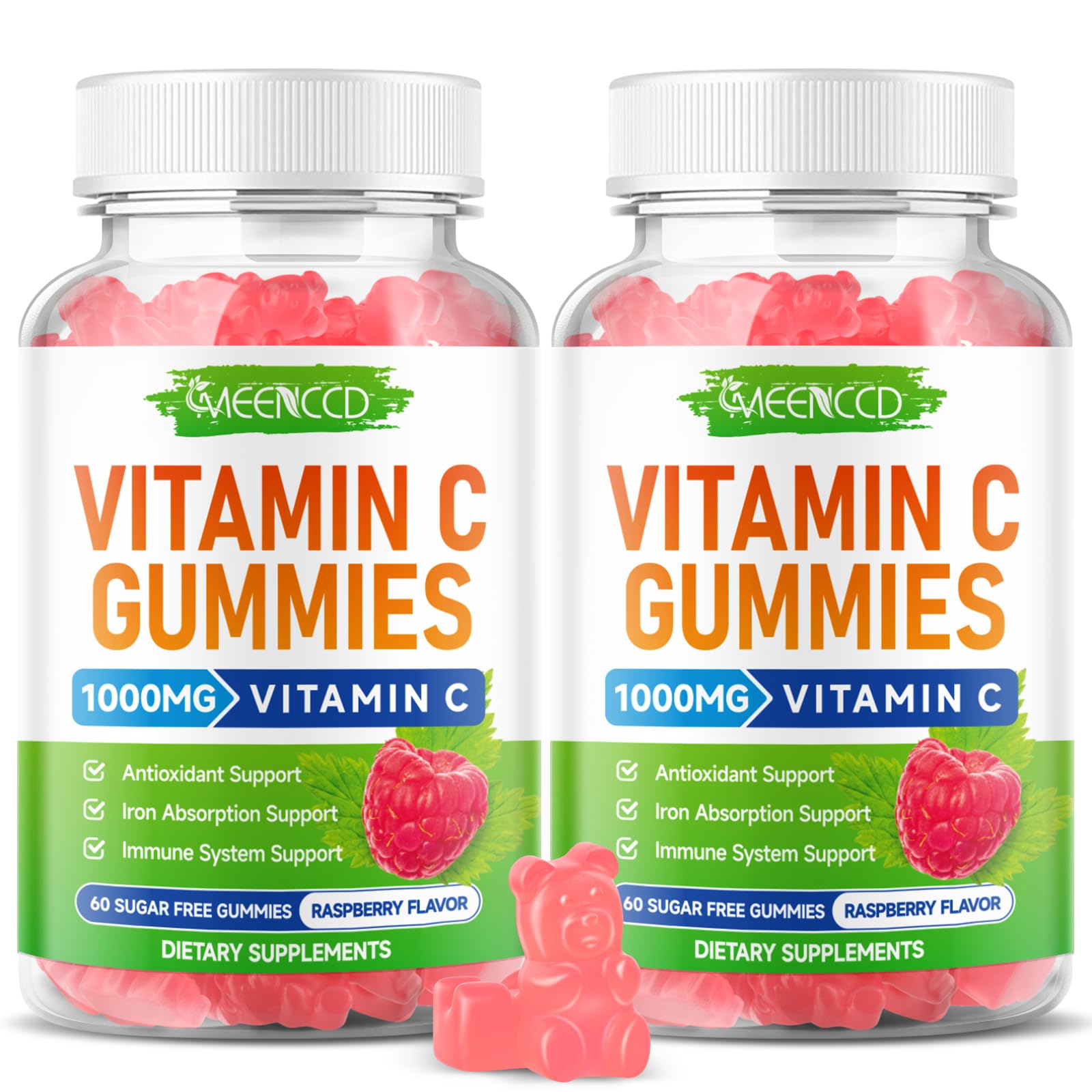 MEENCCD gomitas de vitamina C en frasco de 120 gomitas, apoyo diario al sistema inmune