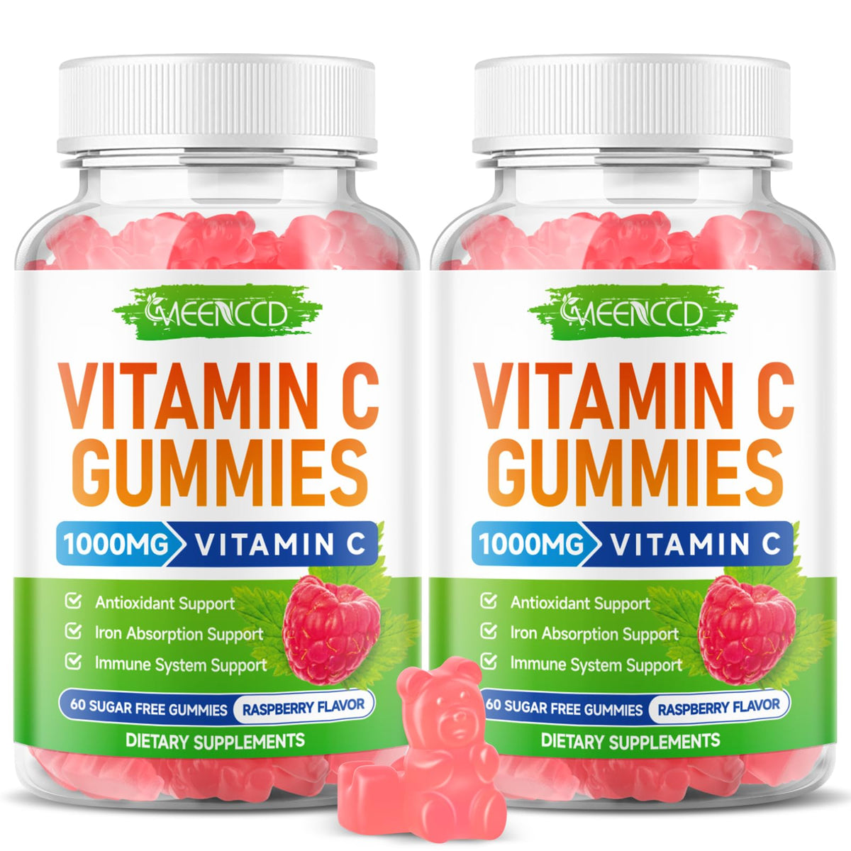 MEENCCD gomitas de vitamina C en frasco de 120 gomitas, apoyo diario al sistema inmune