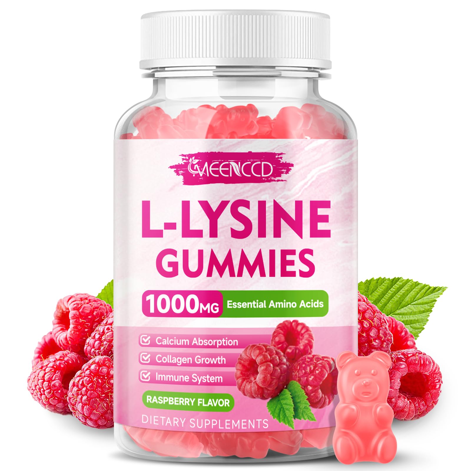MEENCCD Lisina gomitas frambuesa 1000 mg para uso diario
