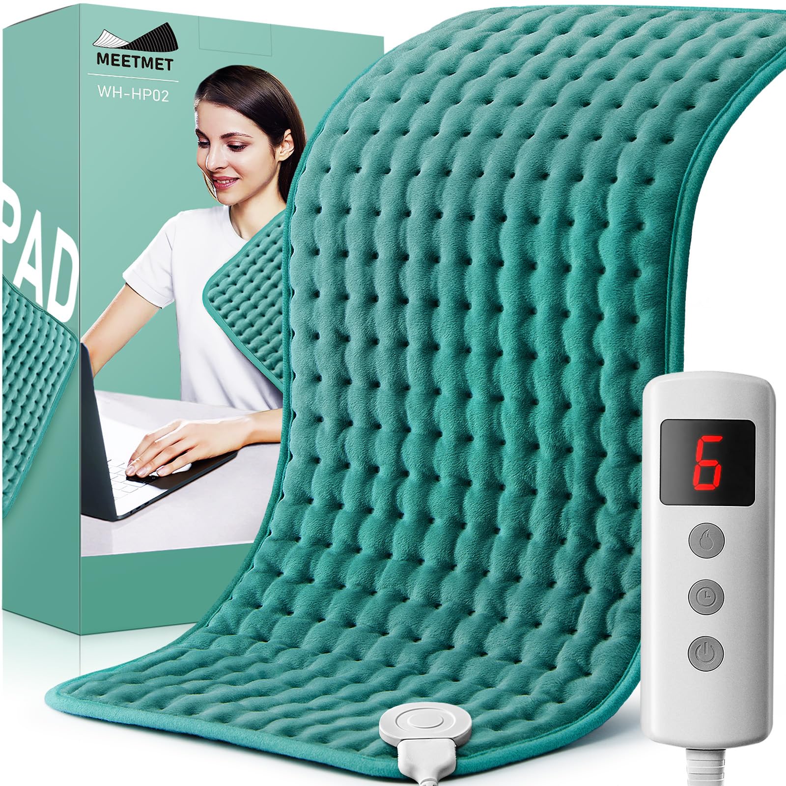 MEETMET almohadilla calor eléctrica para espalda, cuello y hombros, alivio cómodo