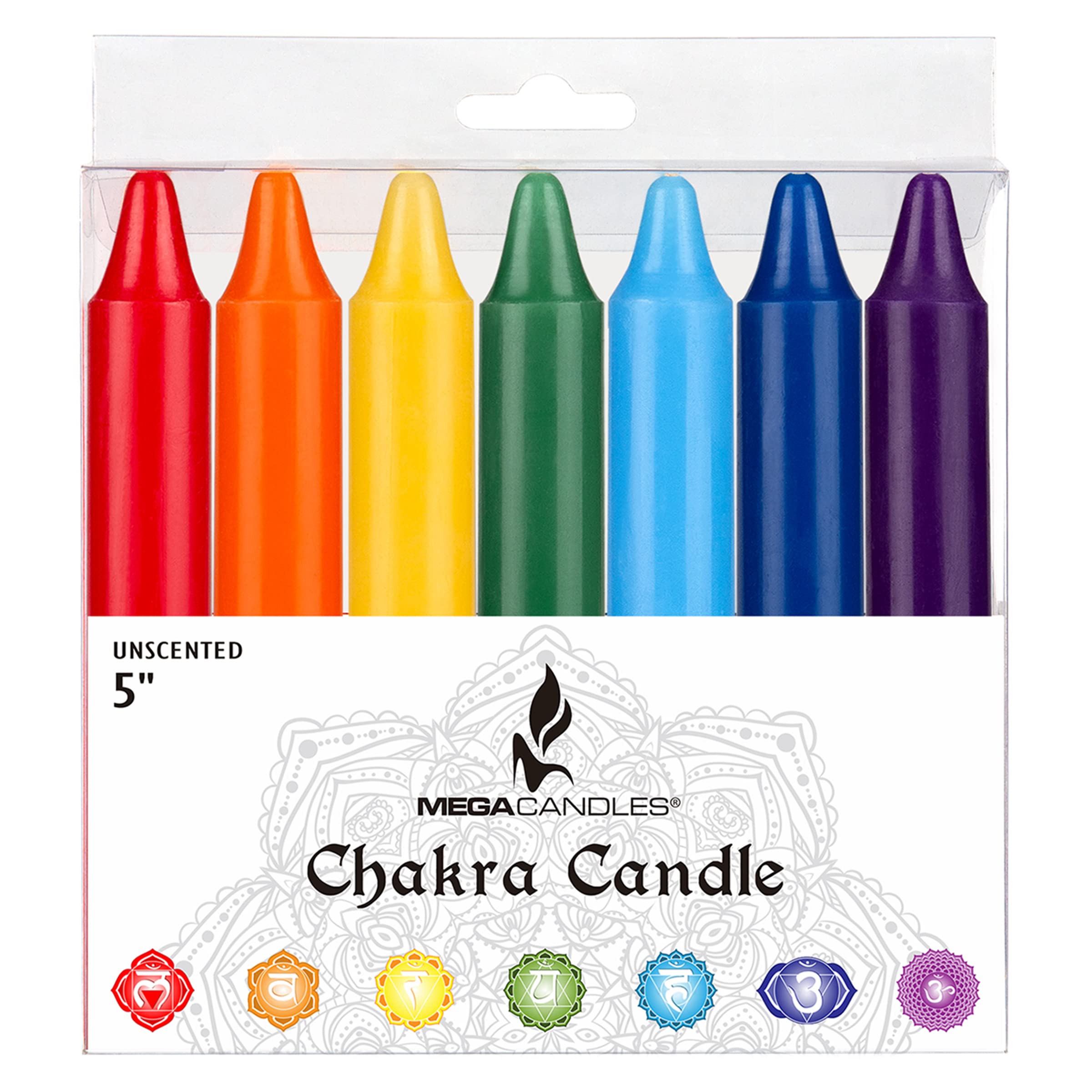 Mega Candles: chakra vela con colores para enfoque durante la meditación.