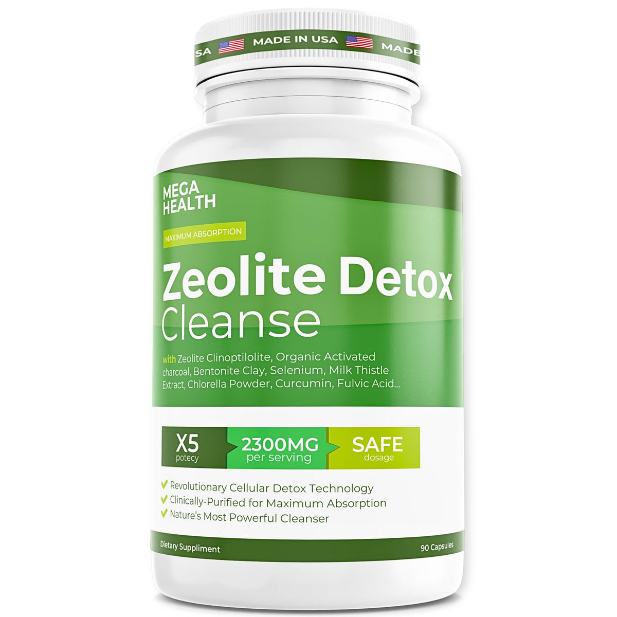 MEGA HEALTH Zeolita Detox cápsulas en frasco para uso diario y fácil dosificación