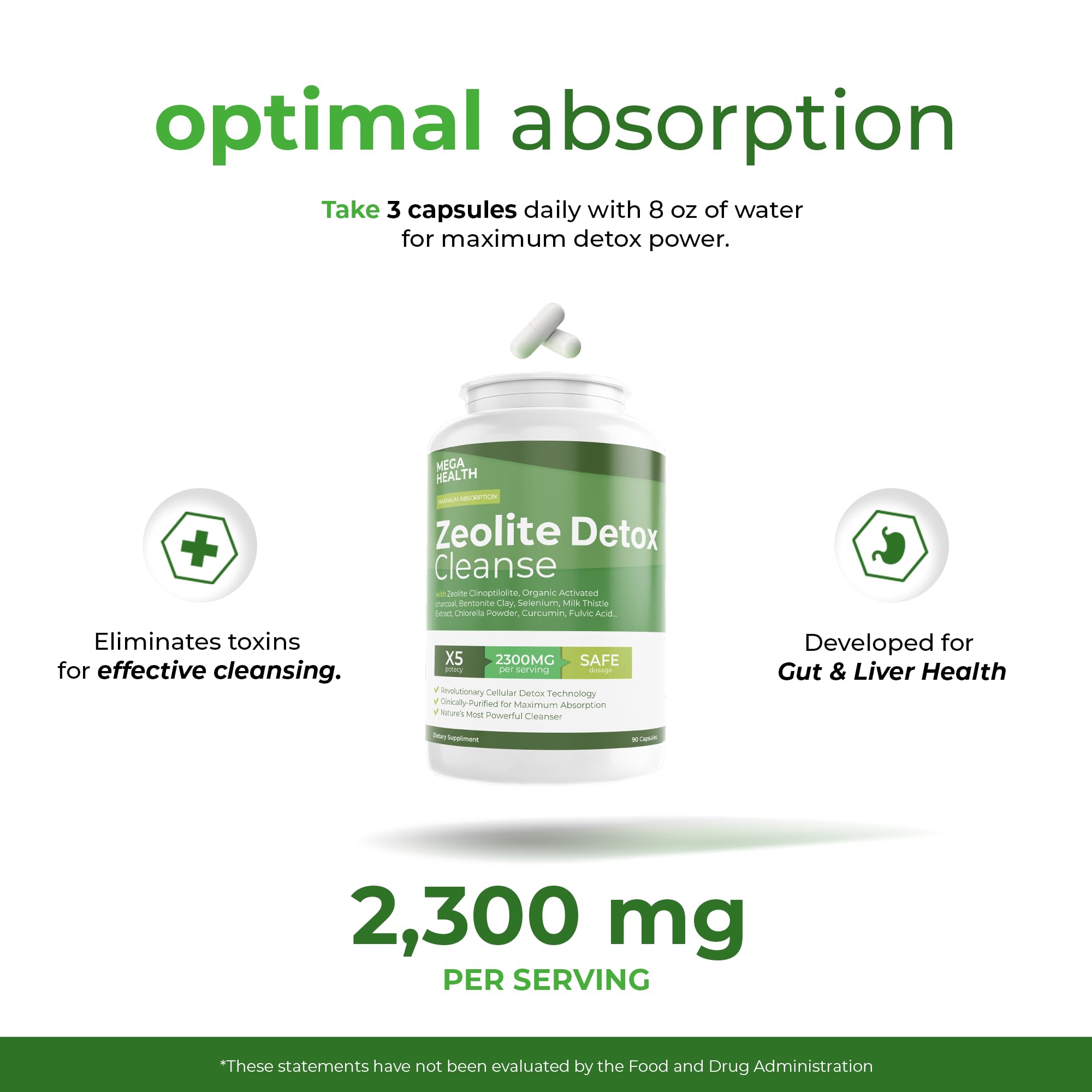 MEGA HEALTH Zeolita Detox logotipo: marca de confianza en fórmula vegetal