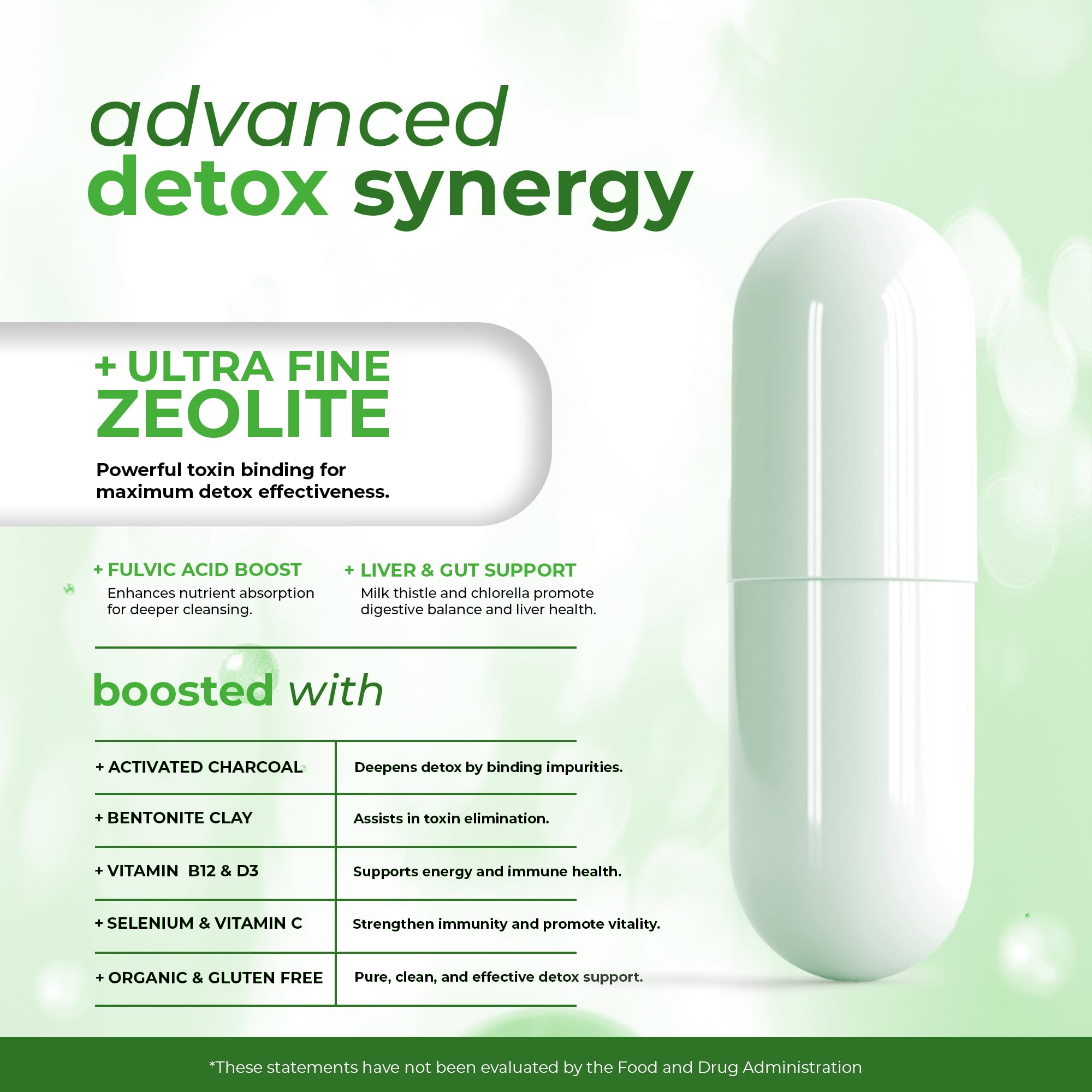 MEGA HEALTH Zeolita Detox presentación de 90 cápsulas para rutinas mensuales