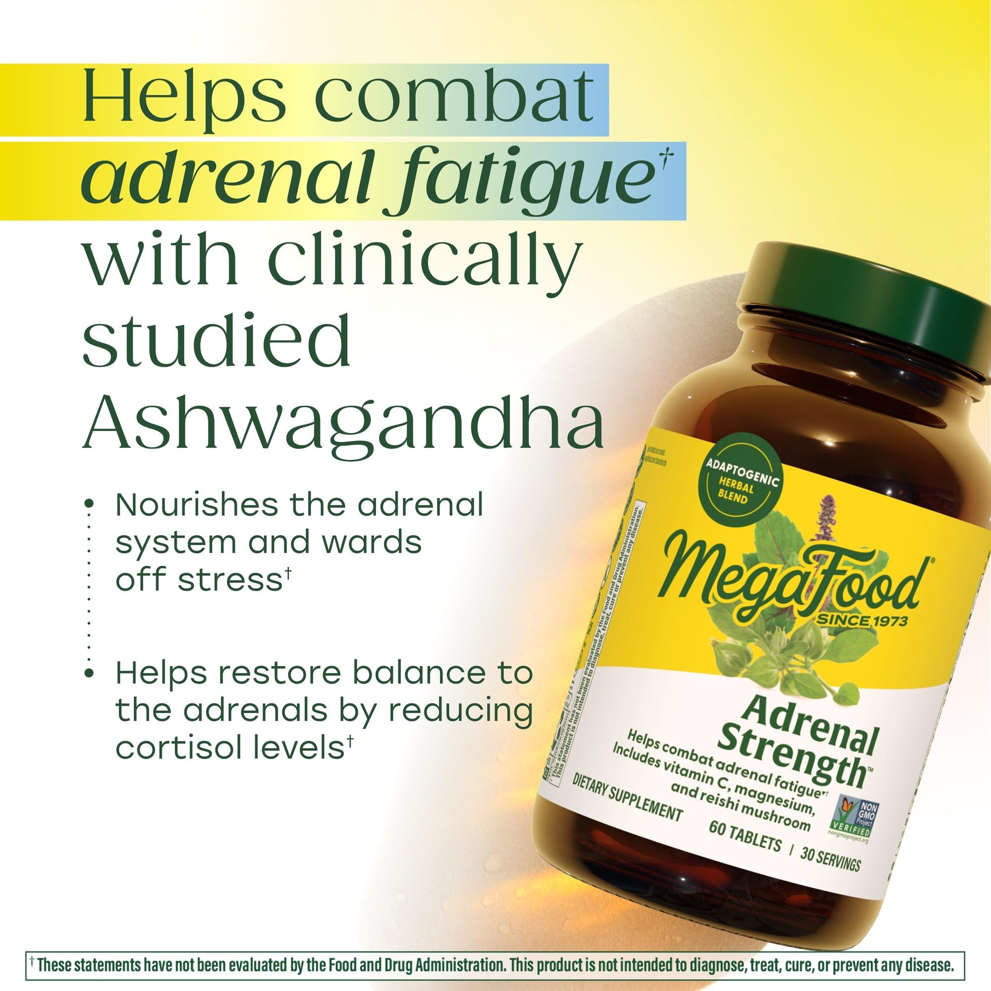 MegaFood Adrenal Strength: mezcla herbal para respuesta al estrés y bienestar diario.