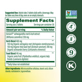 Etiqueta de MegaFood Ashwagandha Complex con información de ingredientes clave.