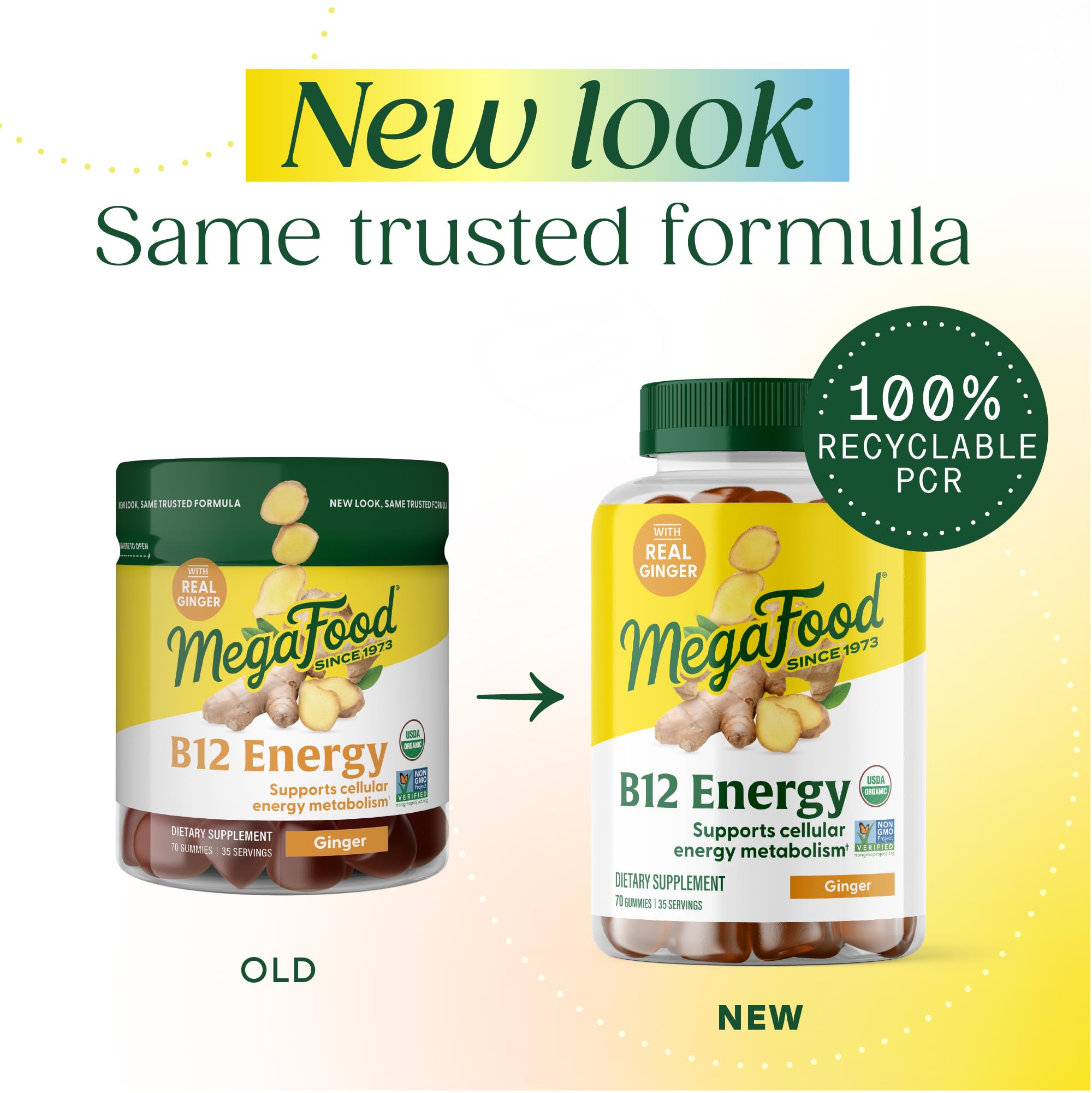MegaFood B12 Gummies etiqueta frontal resaltando la fórmula de B12 para energía