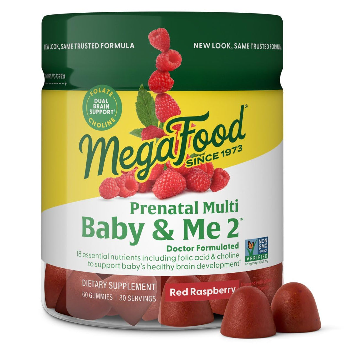 Gomitas MegaFood Baby Me 2 con frambuesa real en botella para sabor agradable