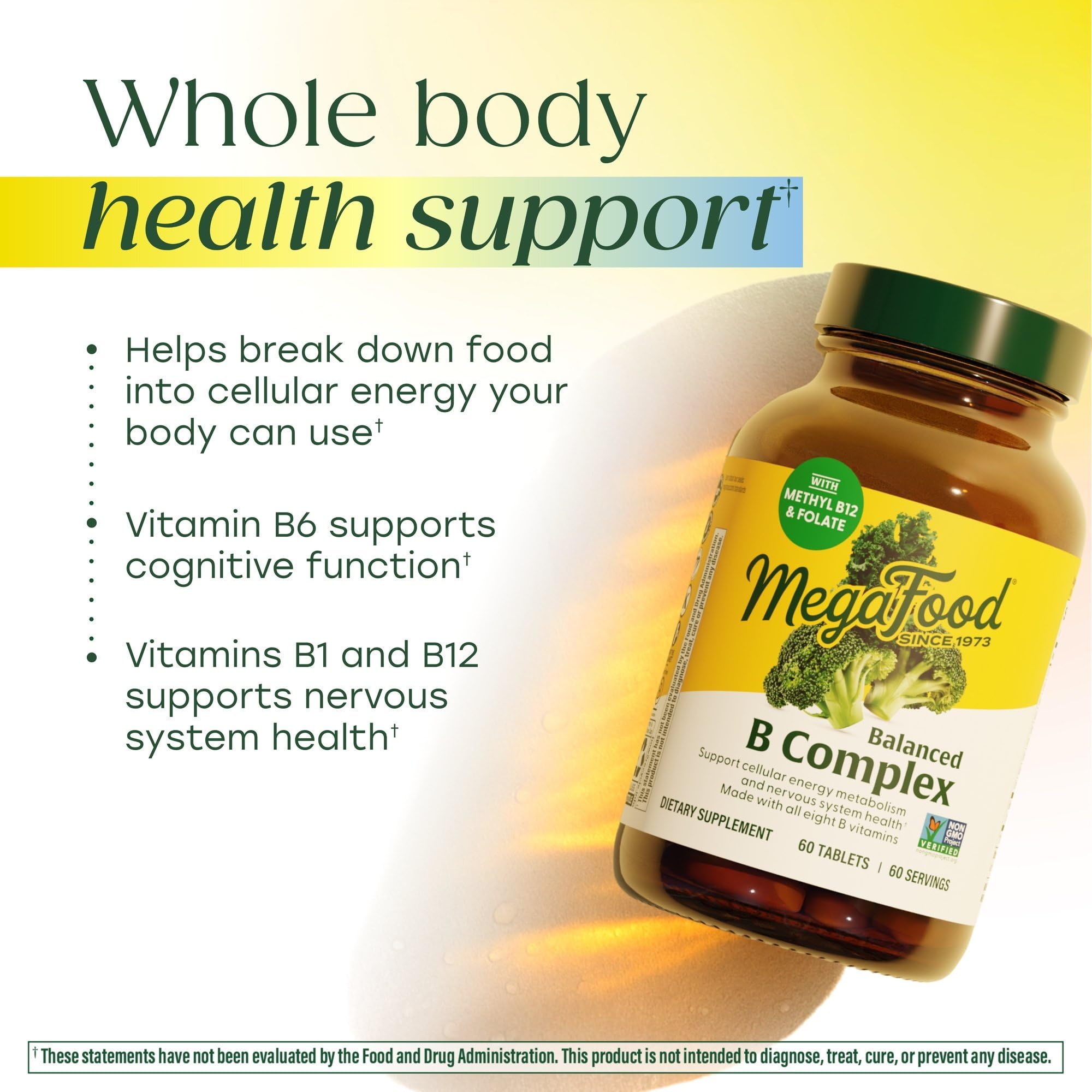 MegaFood Balance B Complex, etiqueta muestra B1 y B12 para apoyo cognitivo