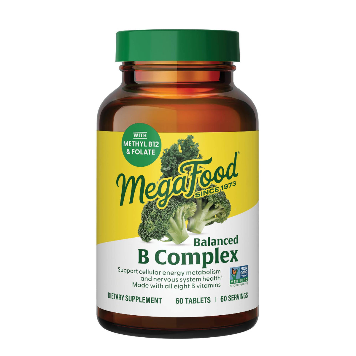 MegaFood Balance B Complex, tabletas frontal, apoyo para energía diaria de forma natural