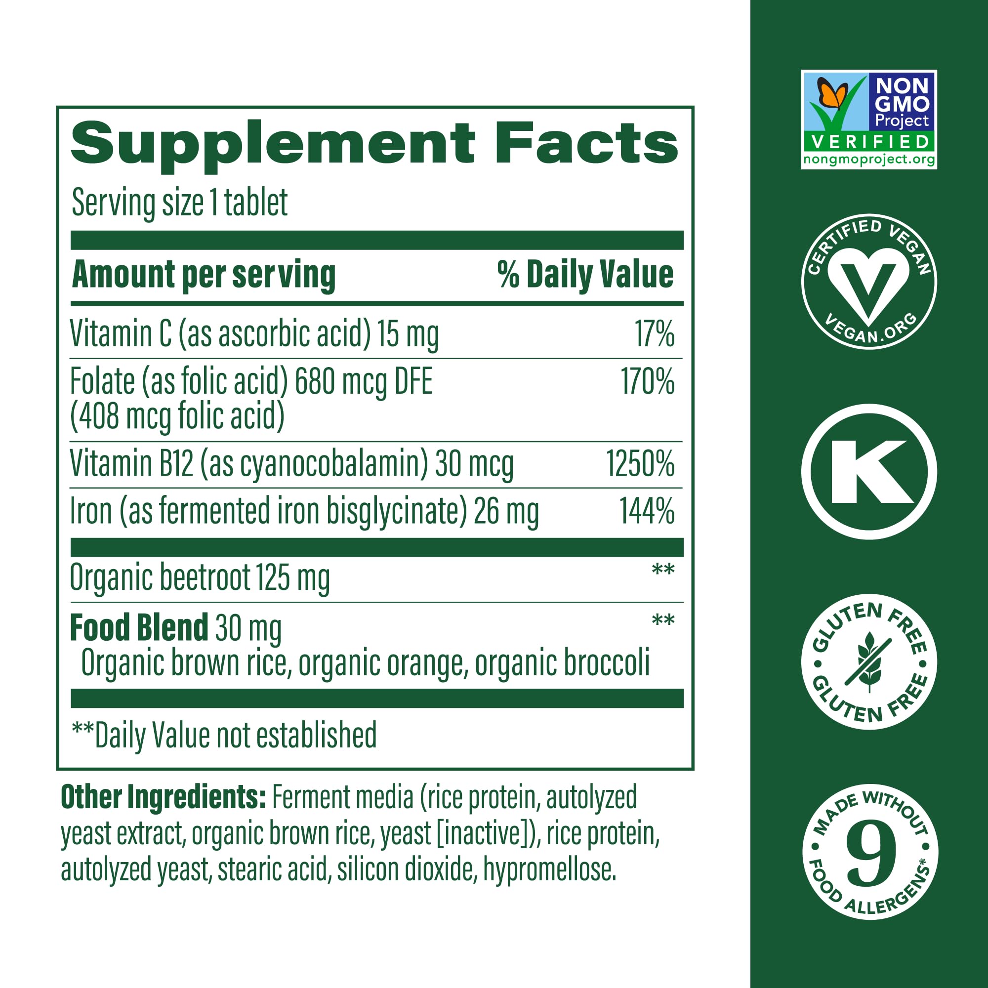 Composición clave: vitamina C, B12 y ácido fólico para la absorción del hierro.