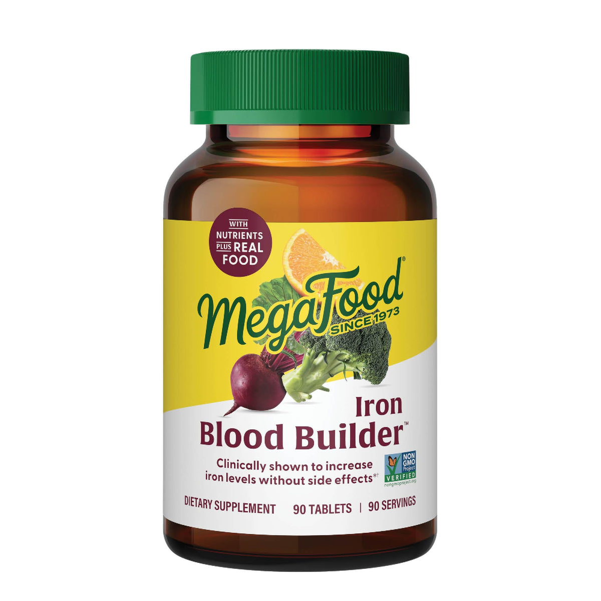 MegaFood Blood Builder tabletas frente: fácil de tomar para veganos.