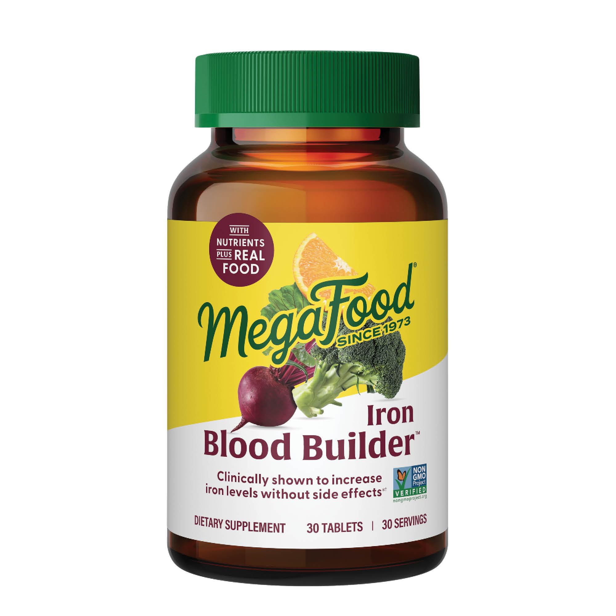 Tabletas MegaFood Blood Builder, apoyo suave a la energía diaria.