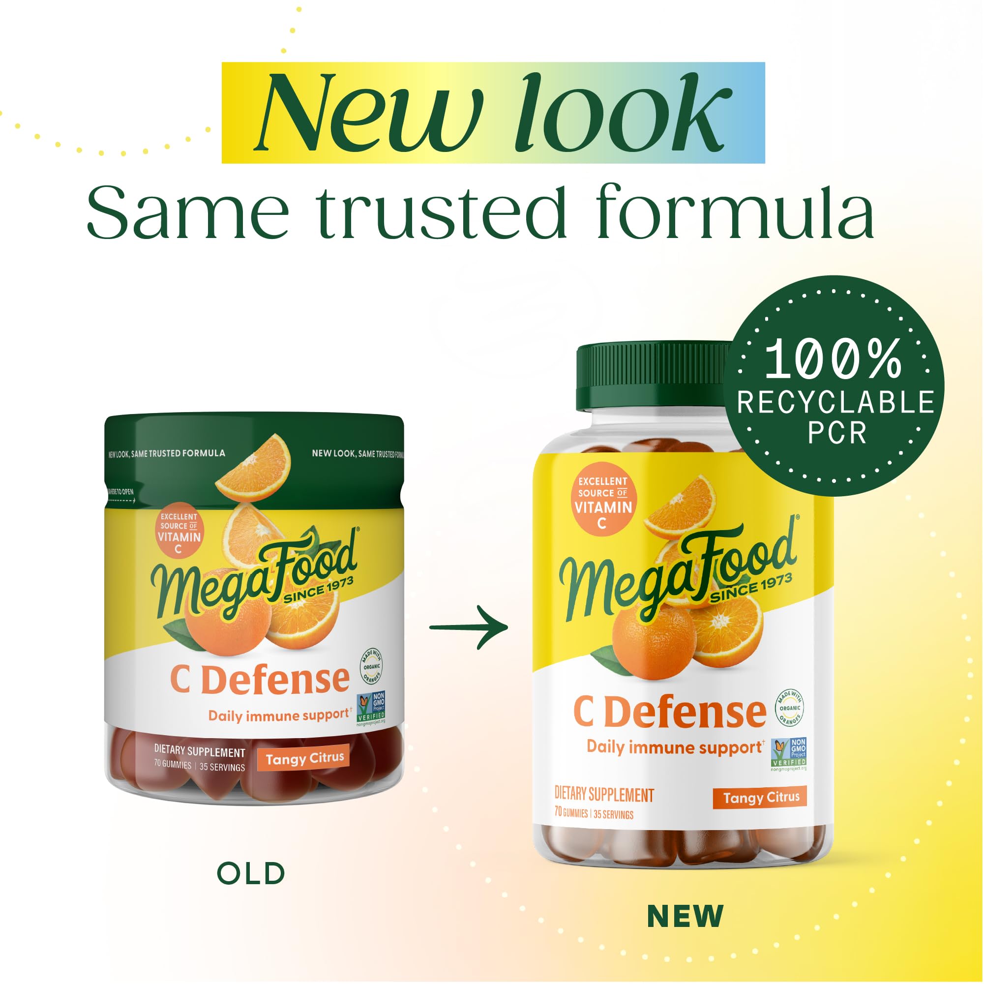 Envase MegaFood C Defense con 70 gomitas para consumo sostenido