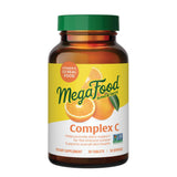 MegaFood Complex C frasco de tabletas con naranja real, apoyo diario de la inmunidad.