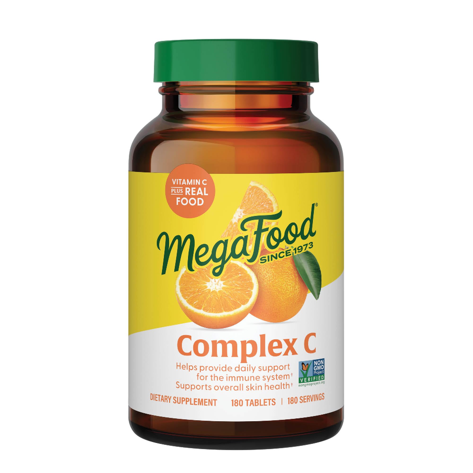 MegaFood Complex C: tabletas con naranja para apoyar la función inmune diaria.