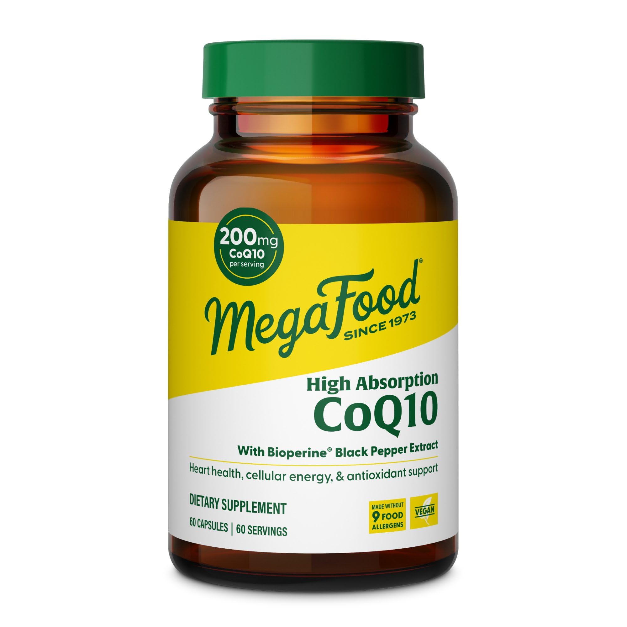 MegaFood CoQ10 alta absorción en envase de 60 cápsulas para energía celular.