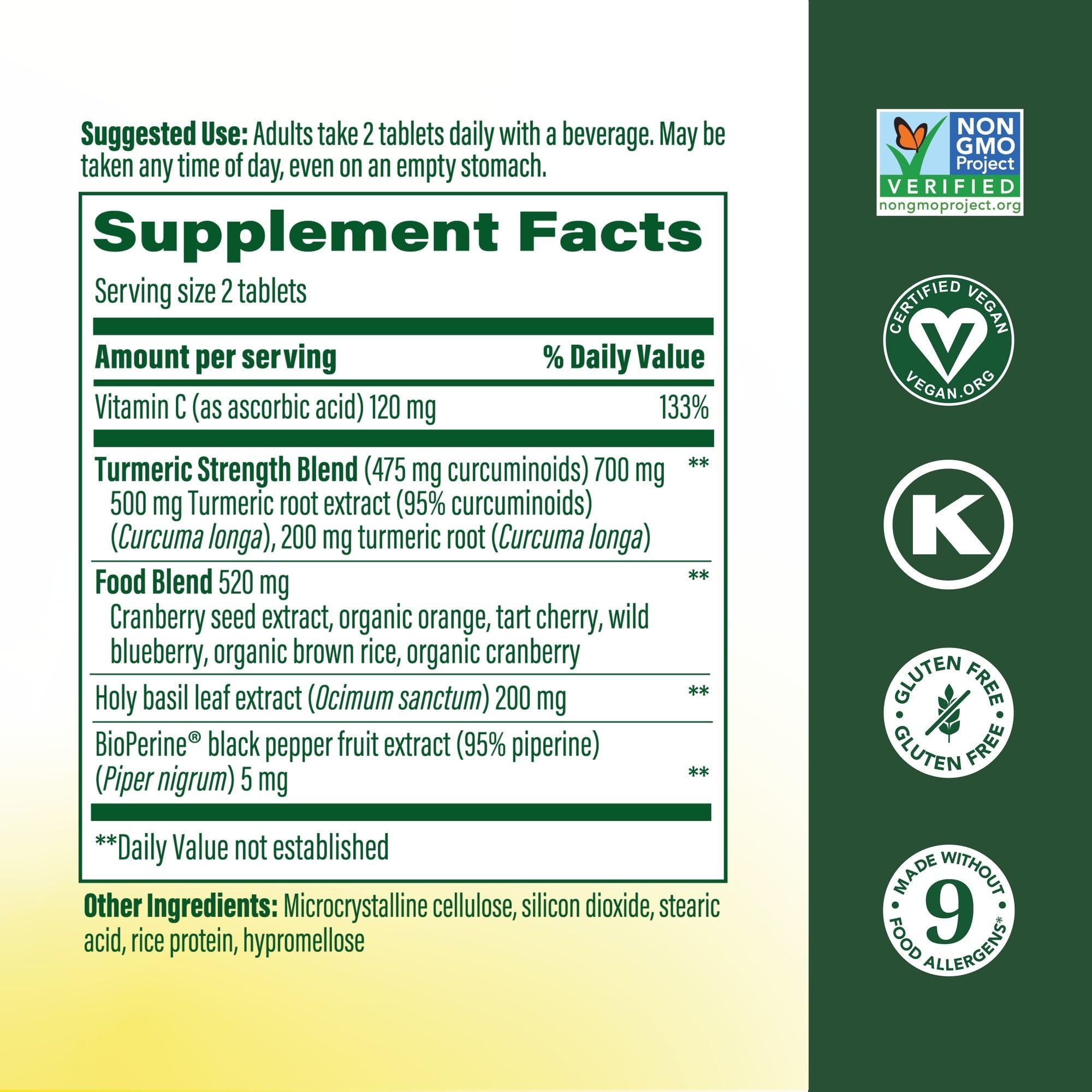 MegaFood Curcuma: mayor absorción con BioPerine para aprovechar los curcuminoides.