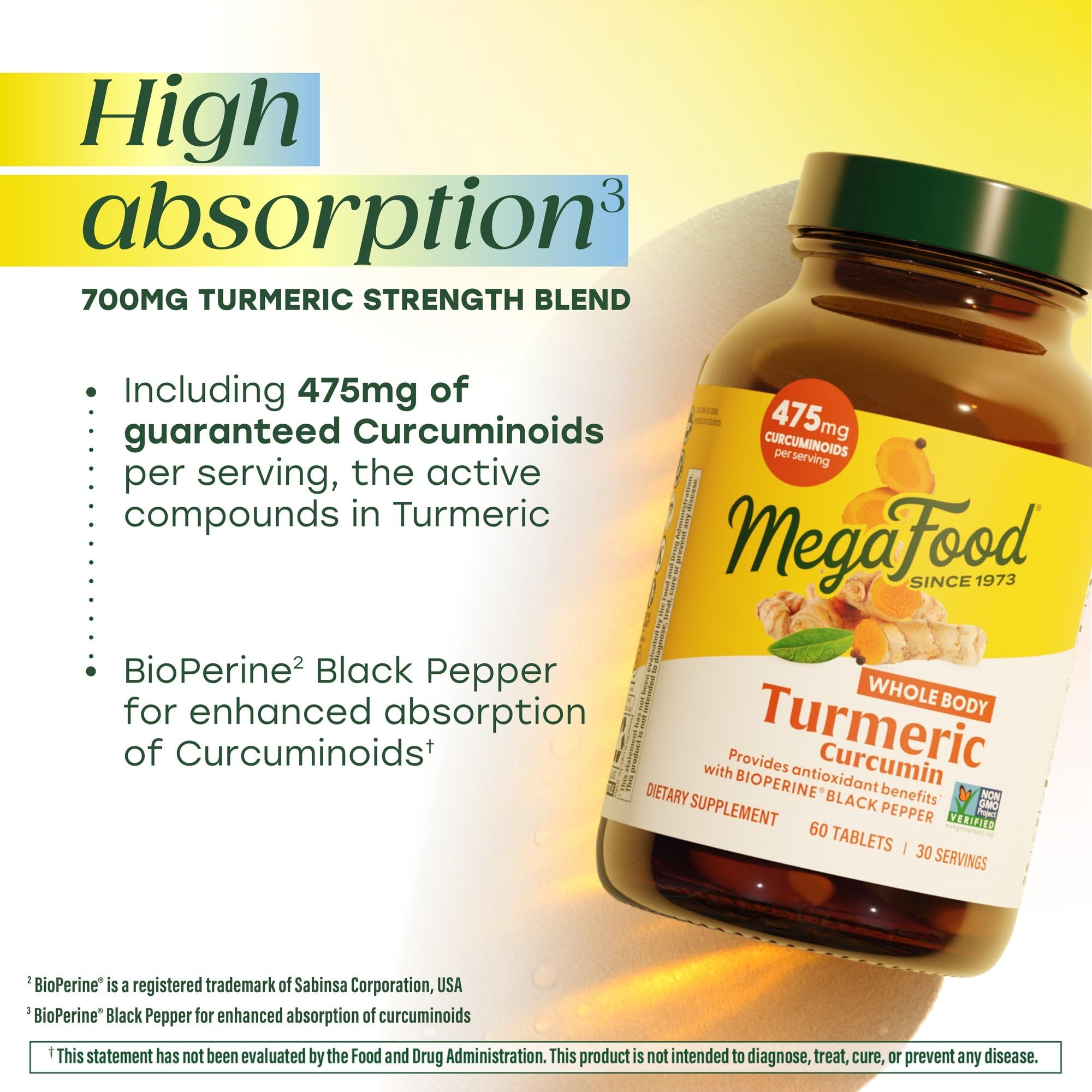 MegaFood Curcuma: dos tabletas diarias, fáciles de incorporar a la rutina.