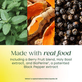 MegaFood Curcuma: probado para sustancias químicas y metales, garantizando calidad.