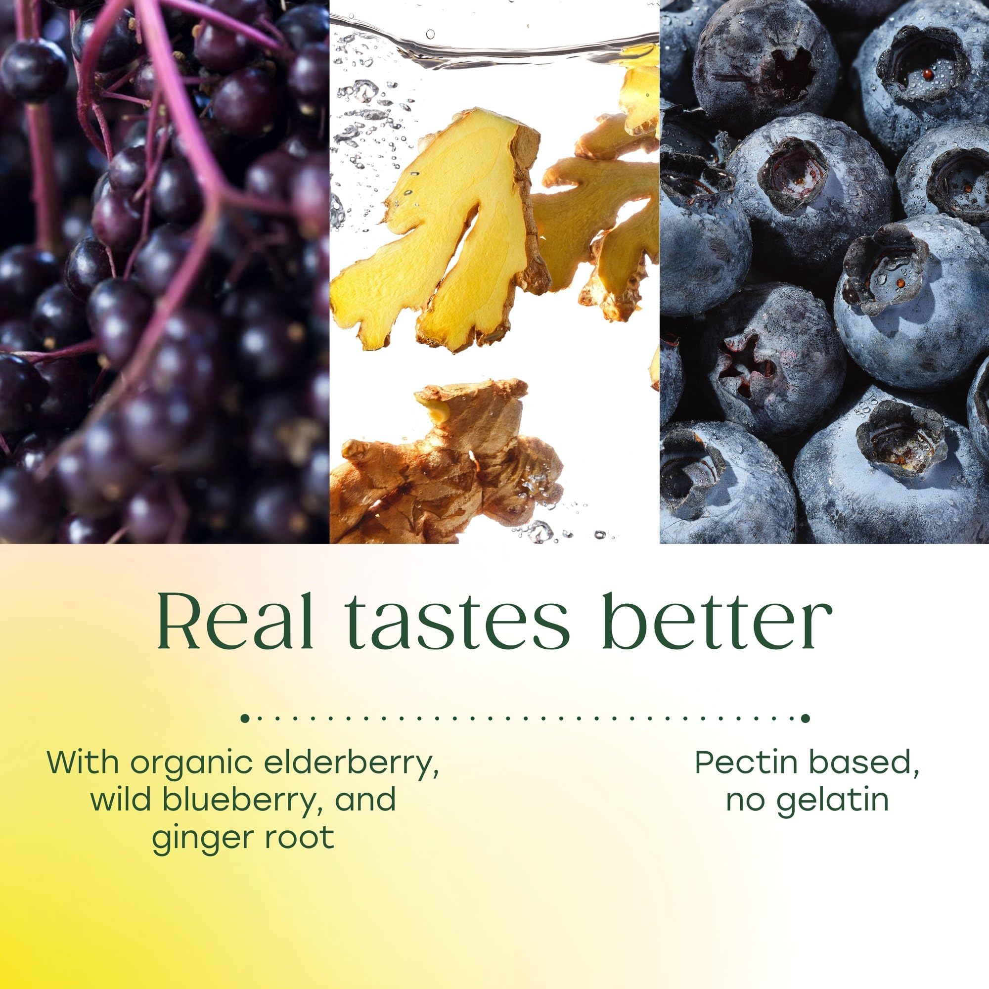 Gomitas de saúco MegaFood con alimentos reales para sabor y nutrición.