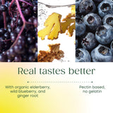 Gomitas de saúco MegaFood con alimentos reales para sabor y nutrición.