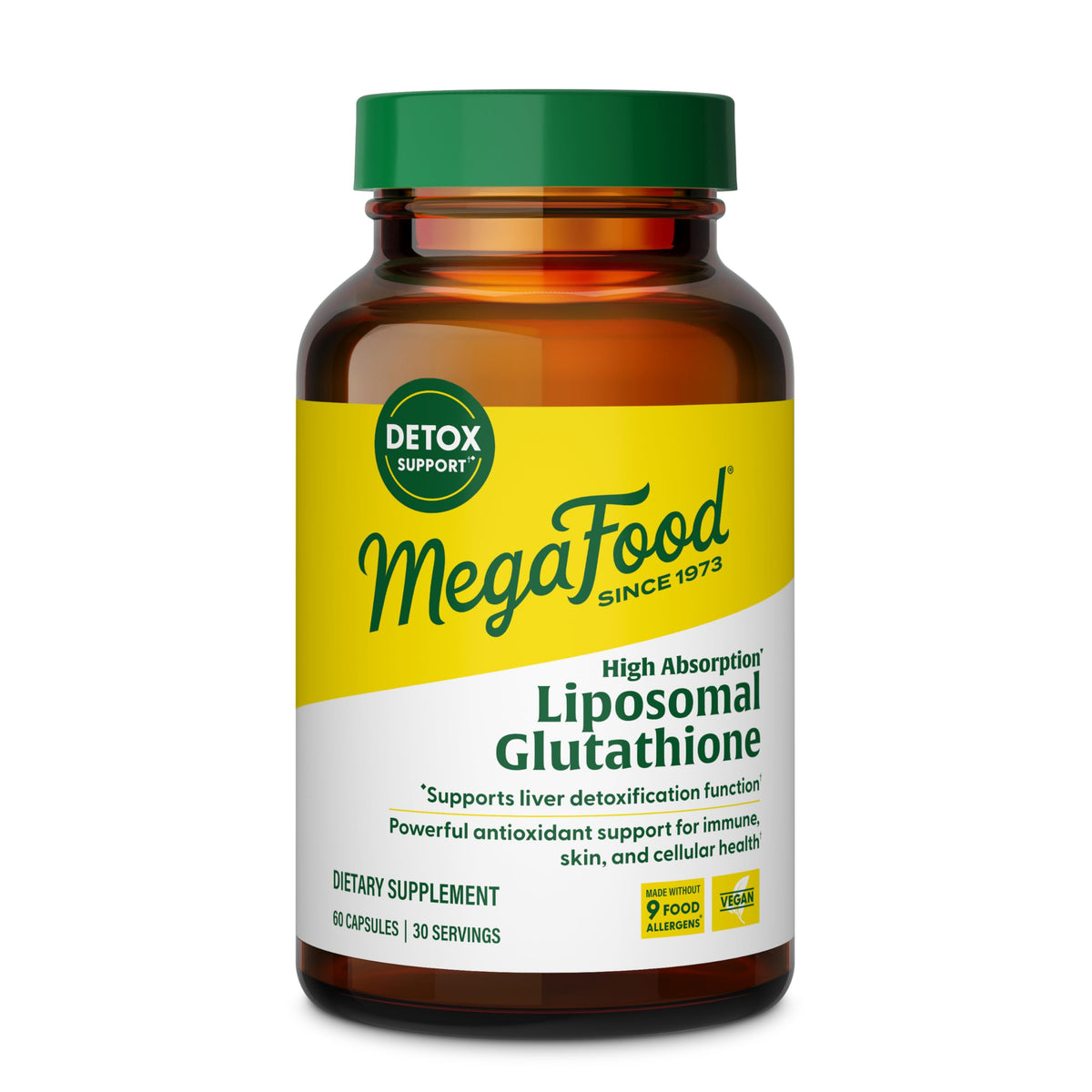 MegaFood Glutatión liposomal en botella frontal, antioxidante para la salud celular