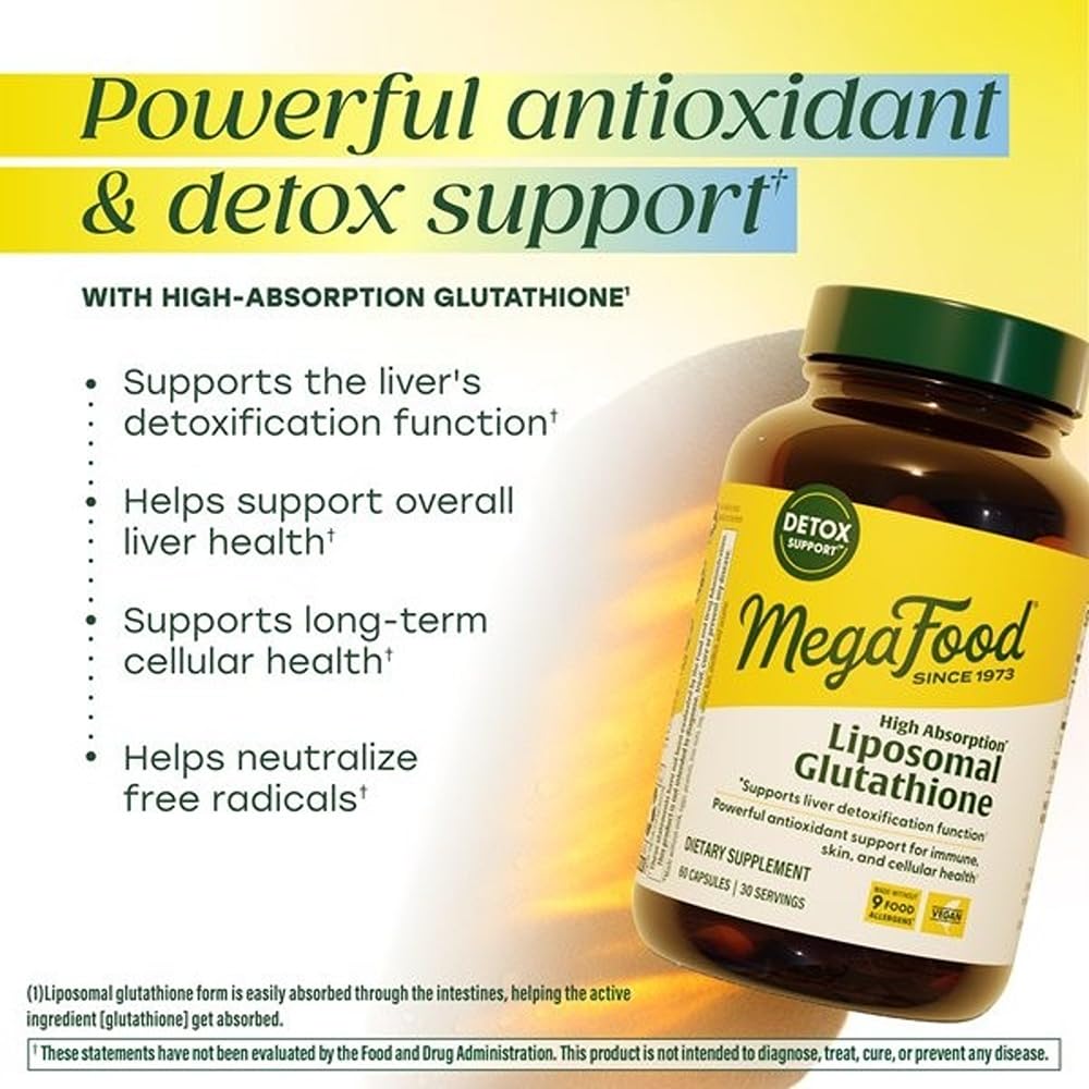 MegaFood Glutatión liposomal, etiqueta detallada con ingredientes