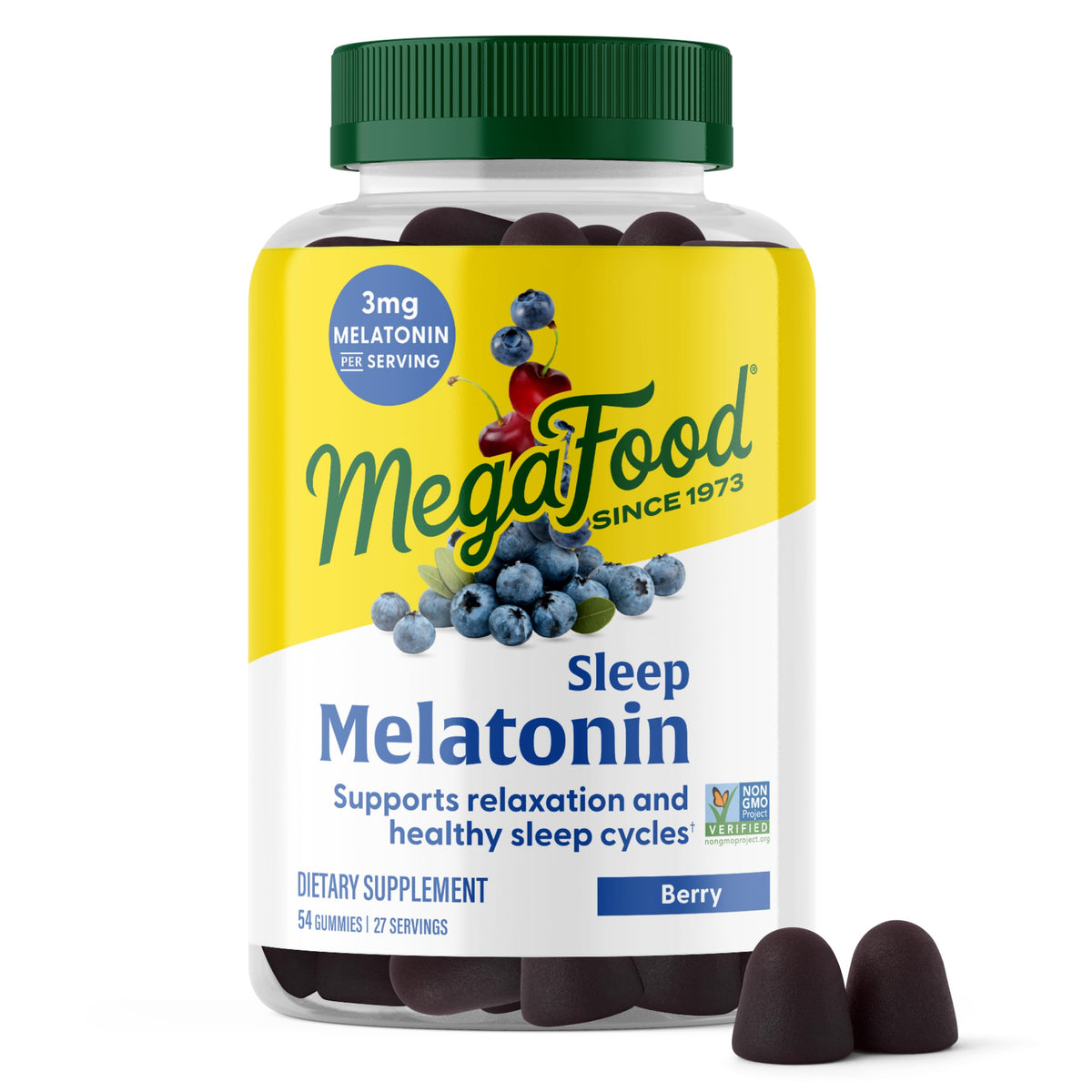 Gominolas MegaFood Melatonina en botella sabor frambuesa para relajación nocturna