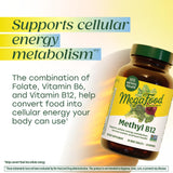 MegaFood Methyl B12: ingredientes reales como remolacha y brócoli para una nutrición consciente.