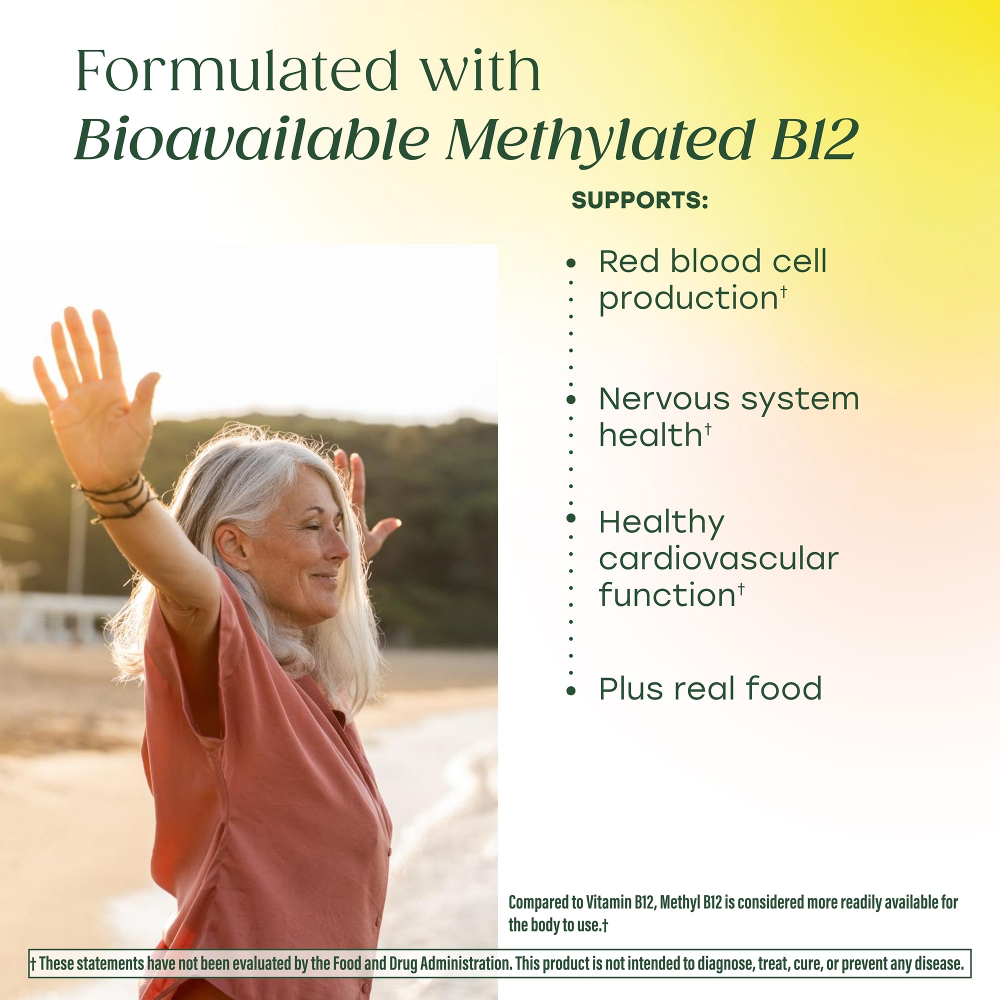 MegaFood Methyl B12 ingredientes reales como remolacha y brócoli