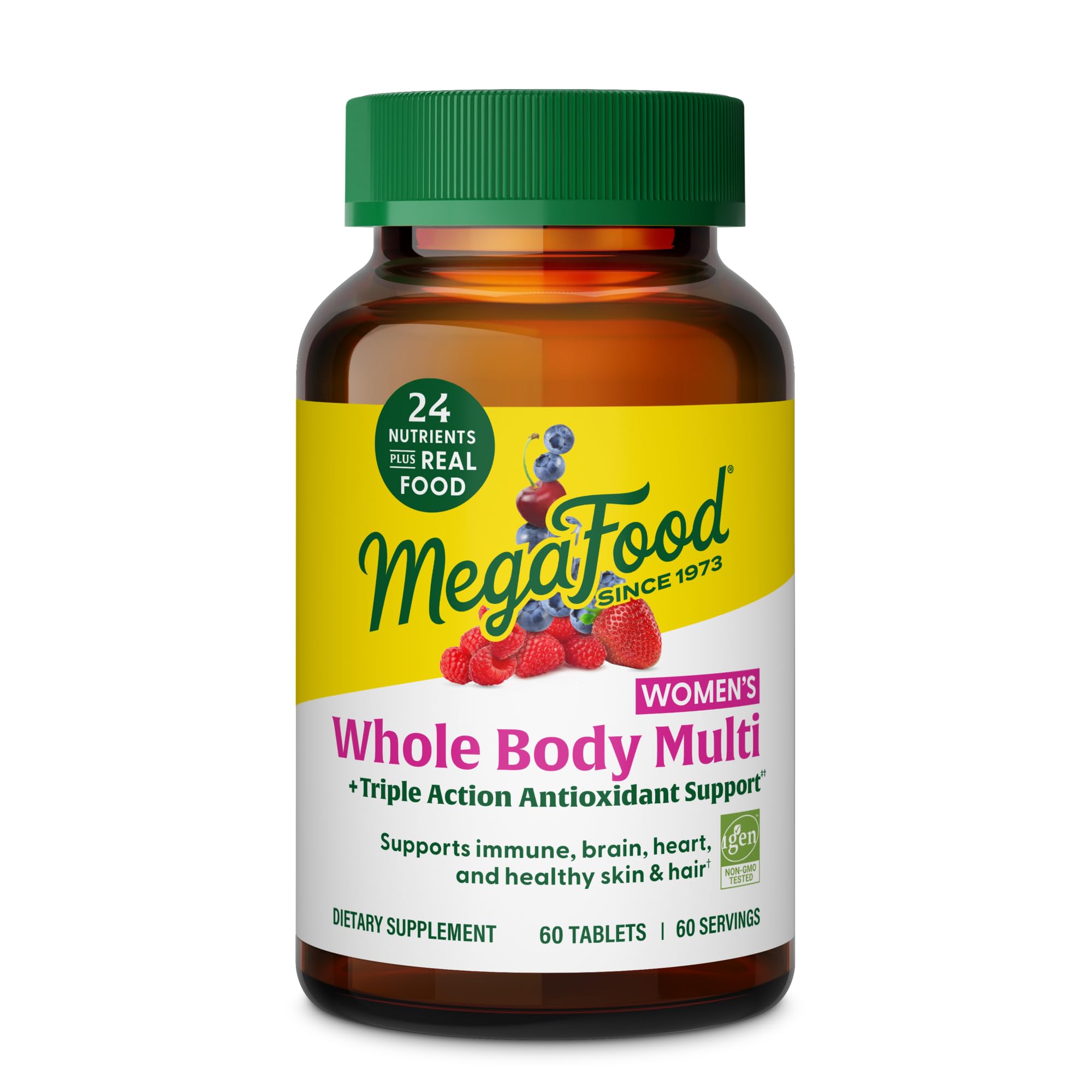 MegaFood Mujer, botella frontal, ideal para uso diario y apoyo constante.